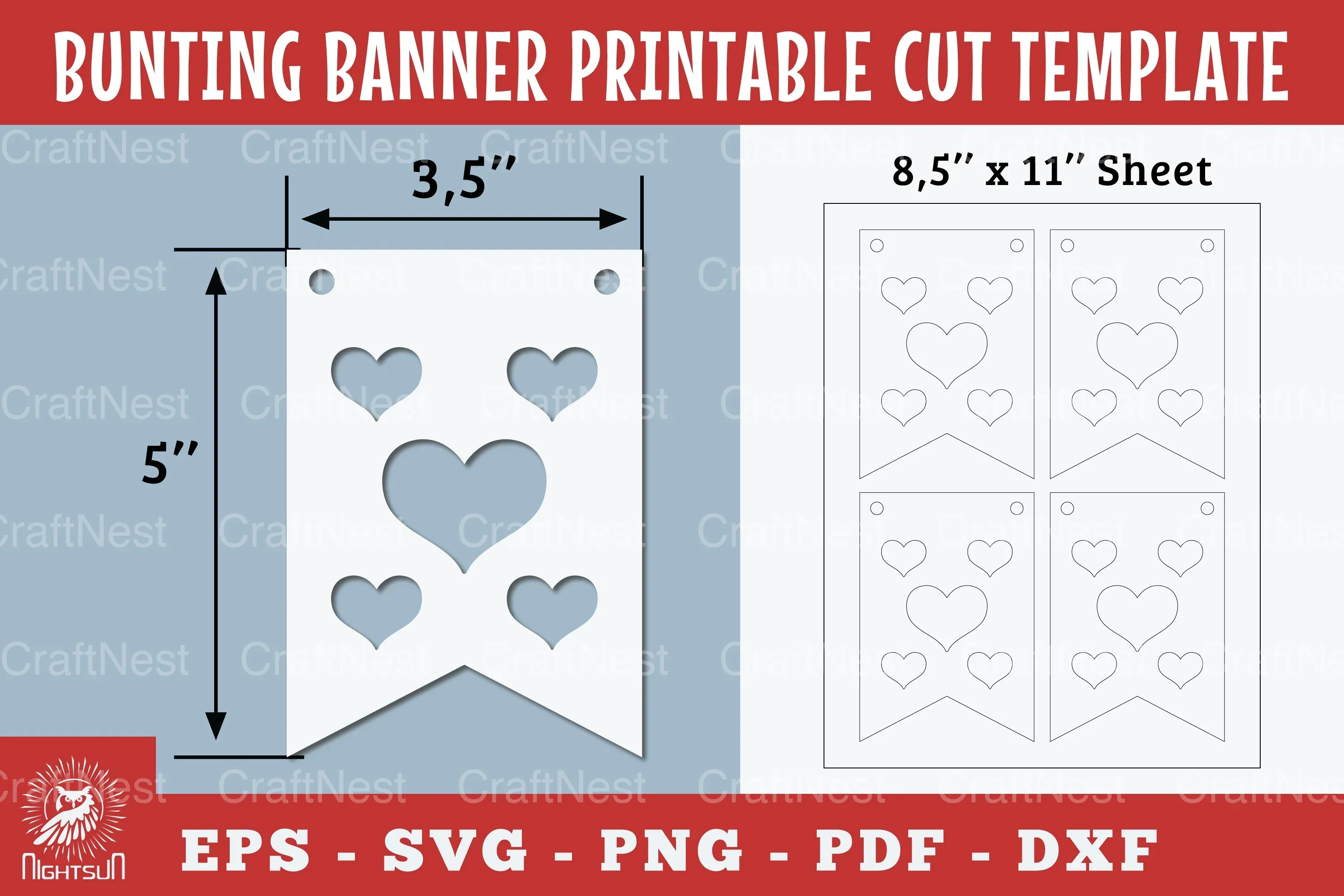 Heart Bunting Banner Printable Template Bundle