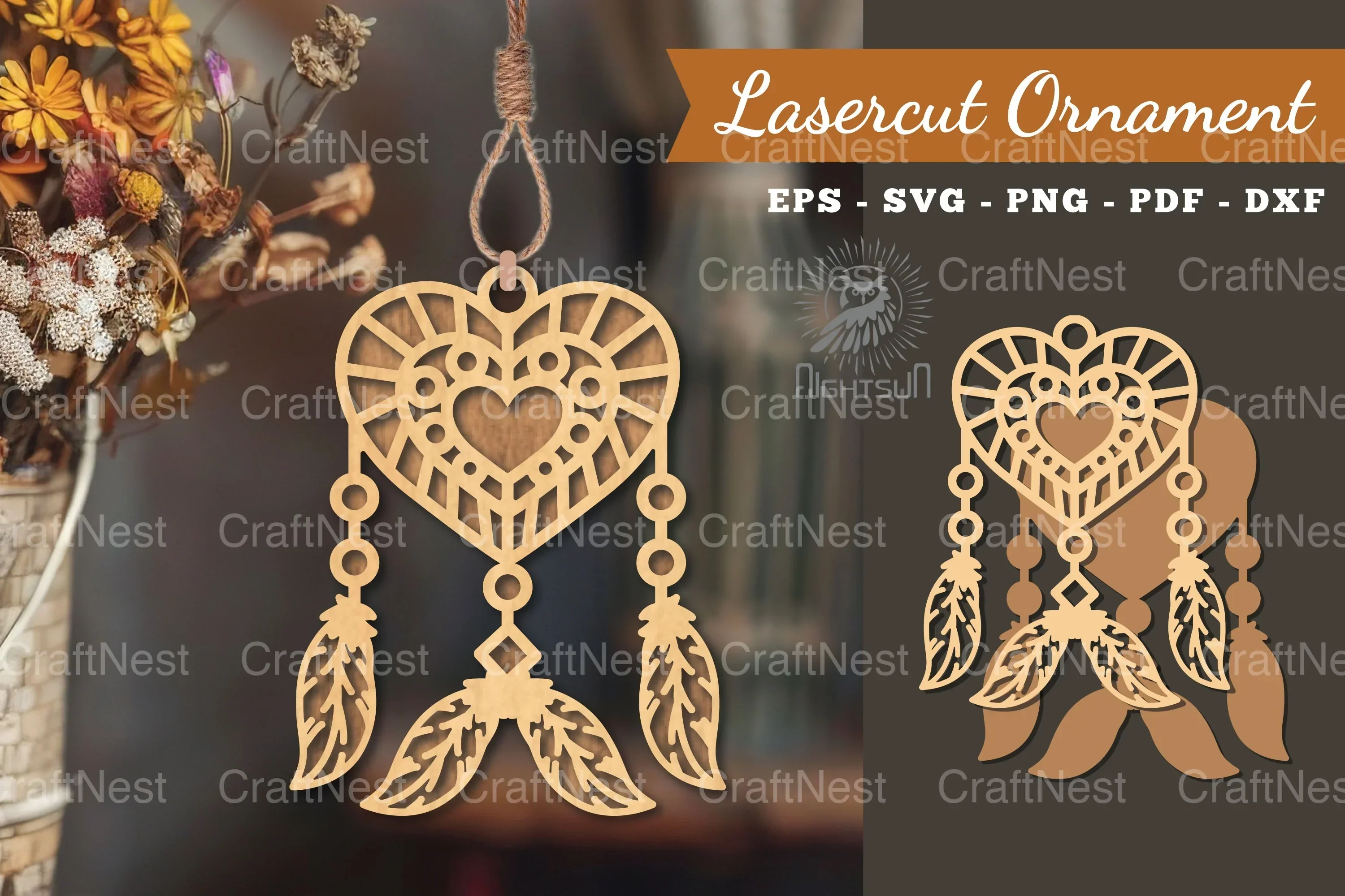 Heart Dreamcatcher Laser Cut Ornament Clipart Bundle