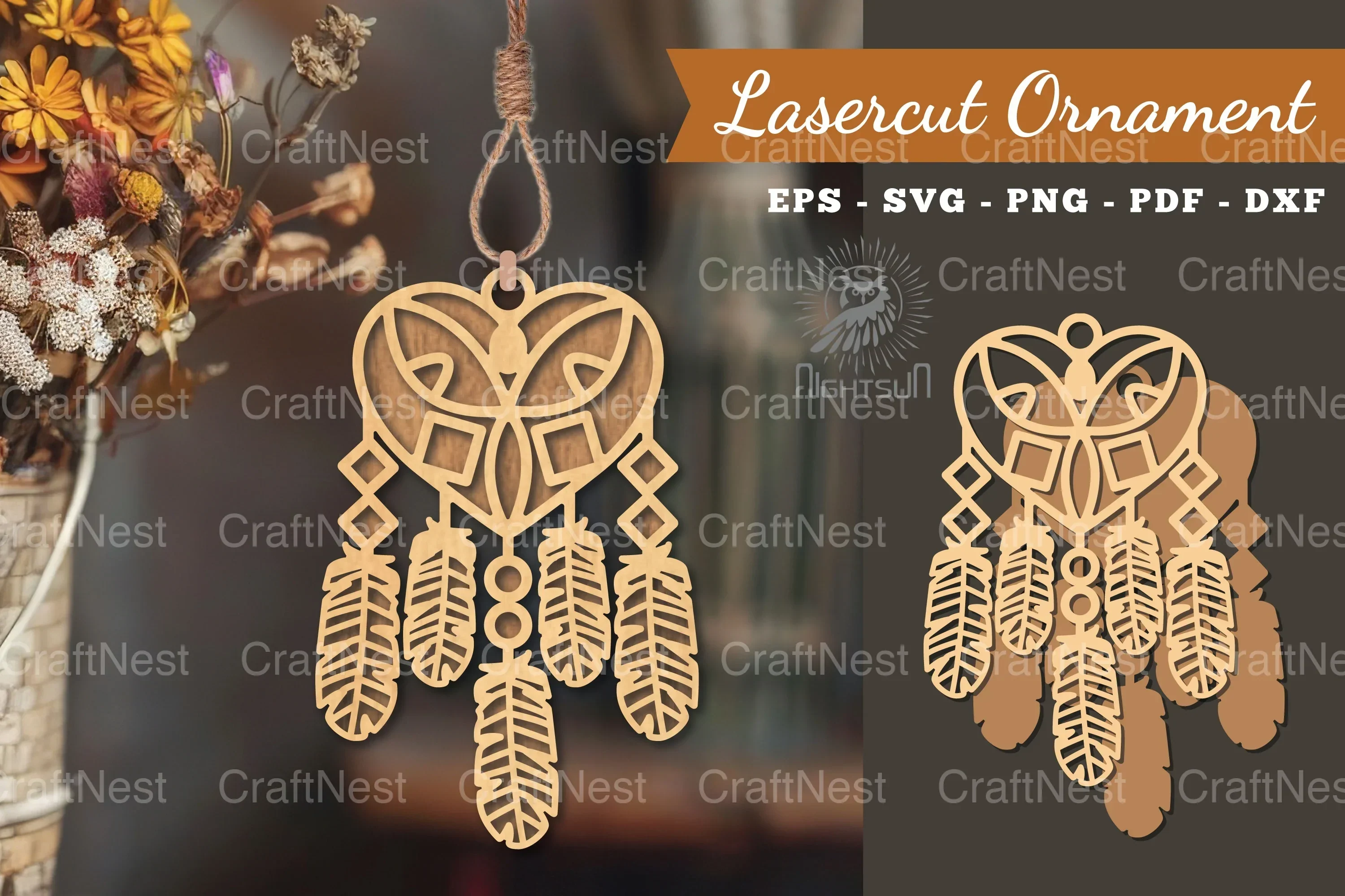Heart Dreamcatcher Laser Cut Ornament Clipart Bundle