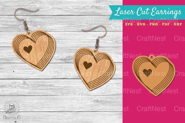 Heart Shape Lasercut Earrings SVG Bundle