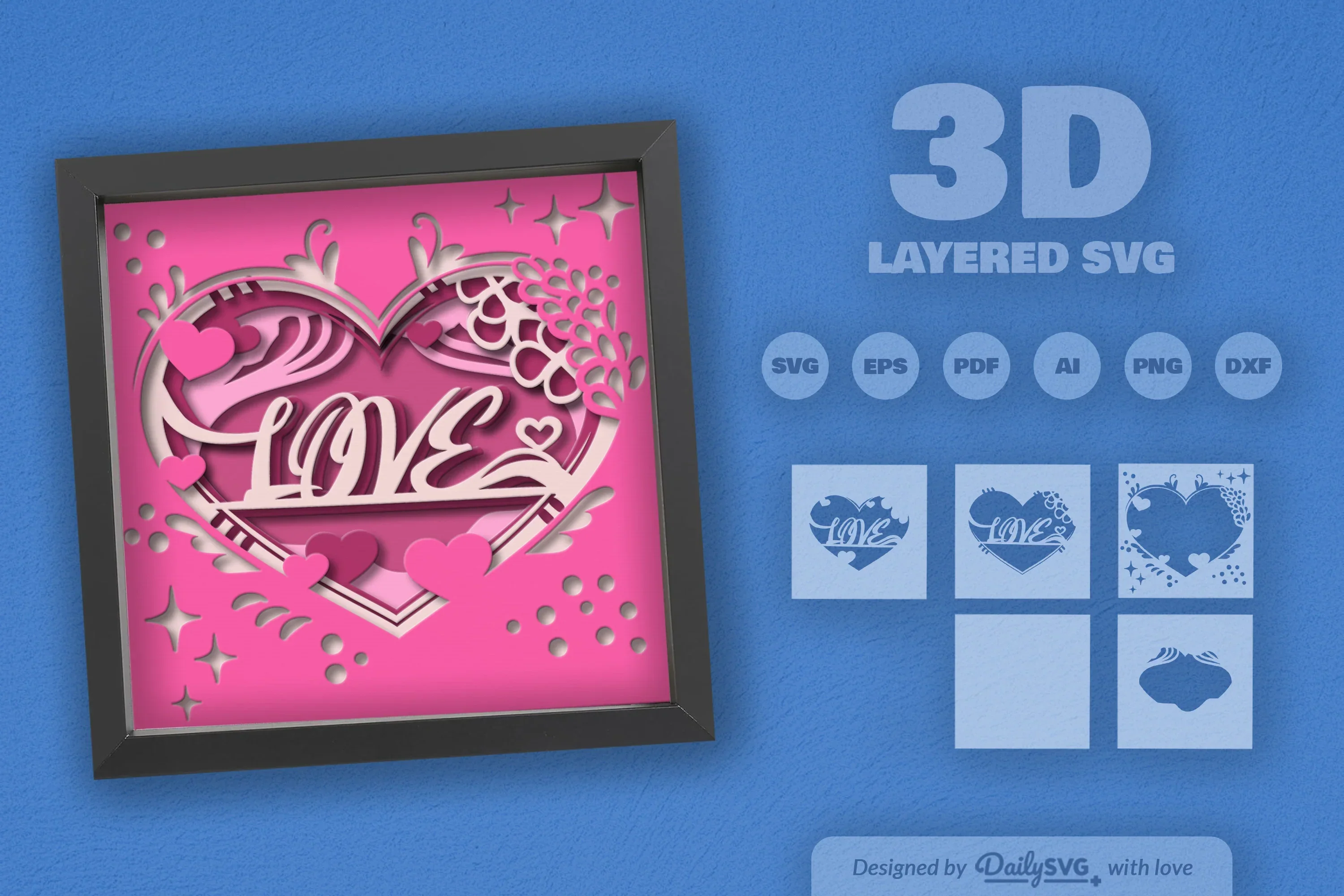Heart Valentine Papercut Shadow Box SVG Bundle - Image 2