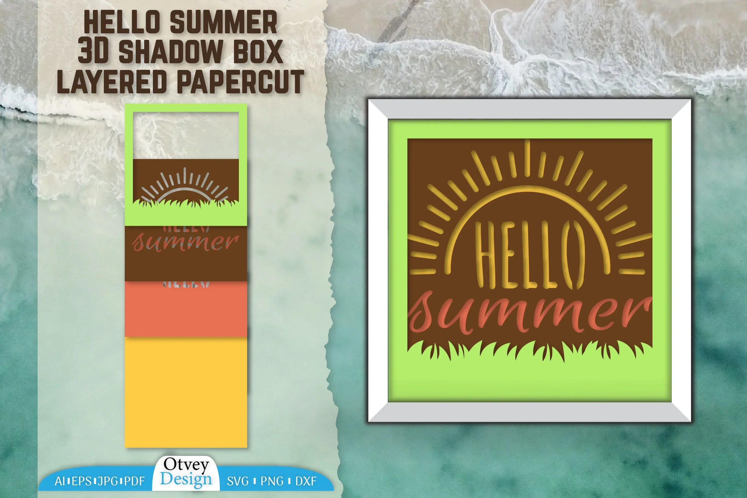Hello Summer 3D Shadow Box Papercut SVG Bundle