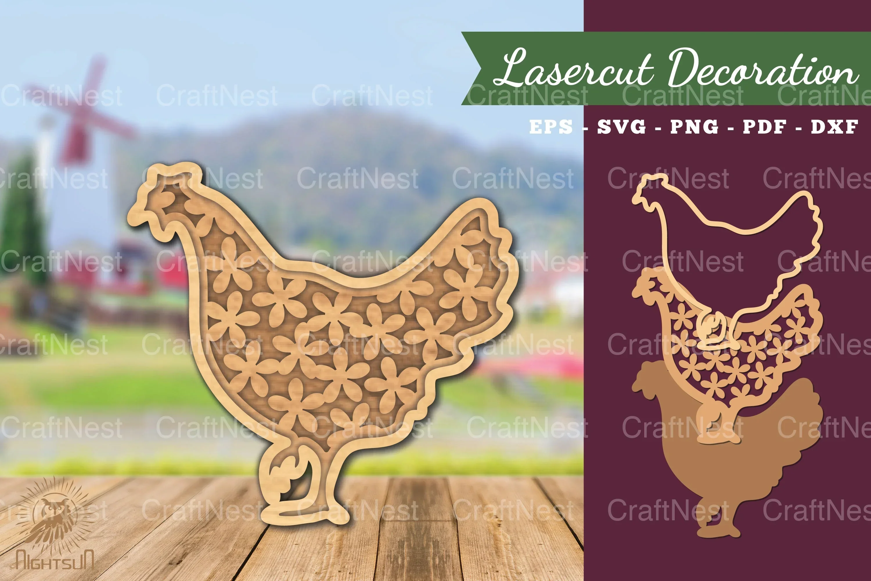 Hen Flowers Laser Cut Decoration Clipart Bundle