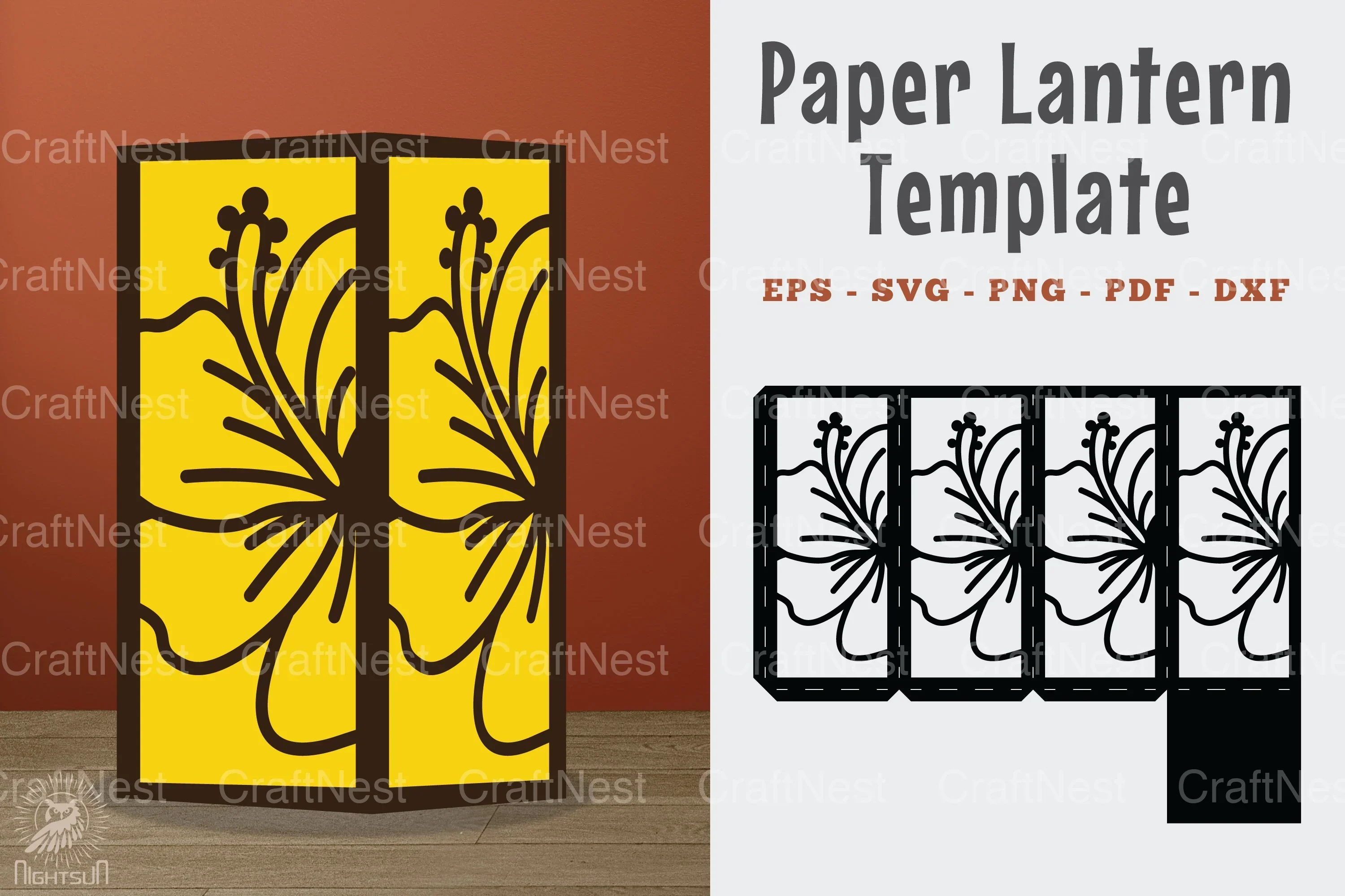 Hibiscus Flower Papercut Lantern Template Bundle
