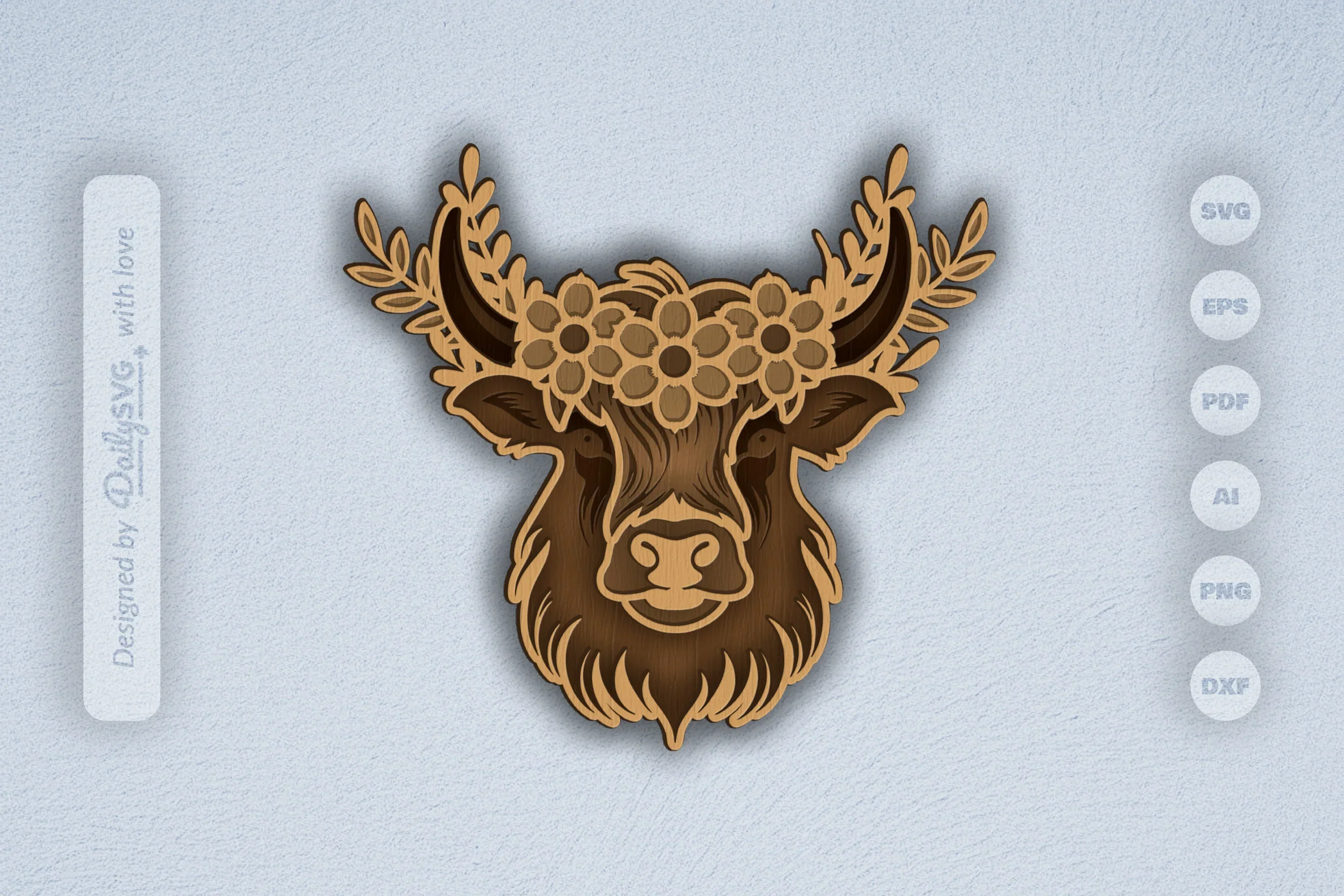Highland Cow Floral Crown Laser Cut SVG Bundle