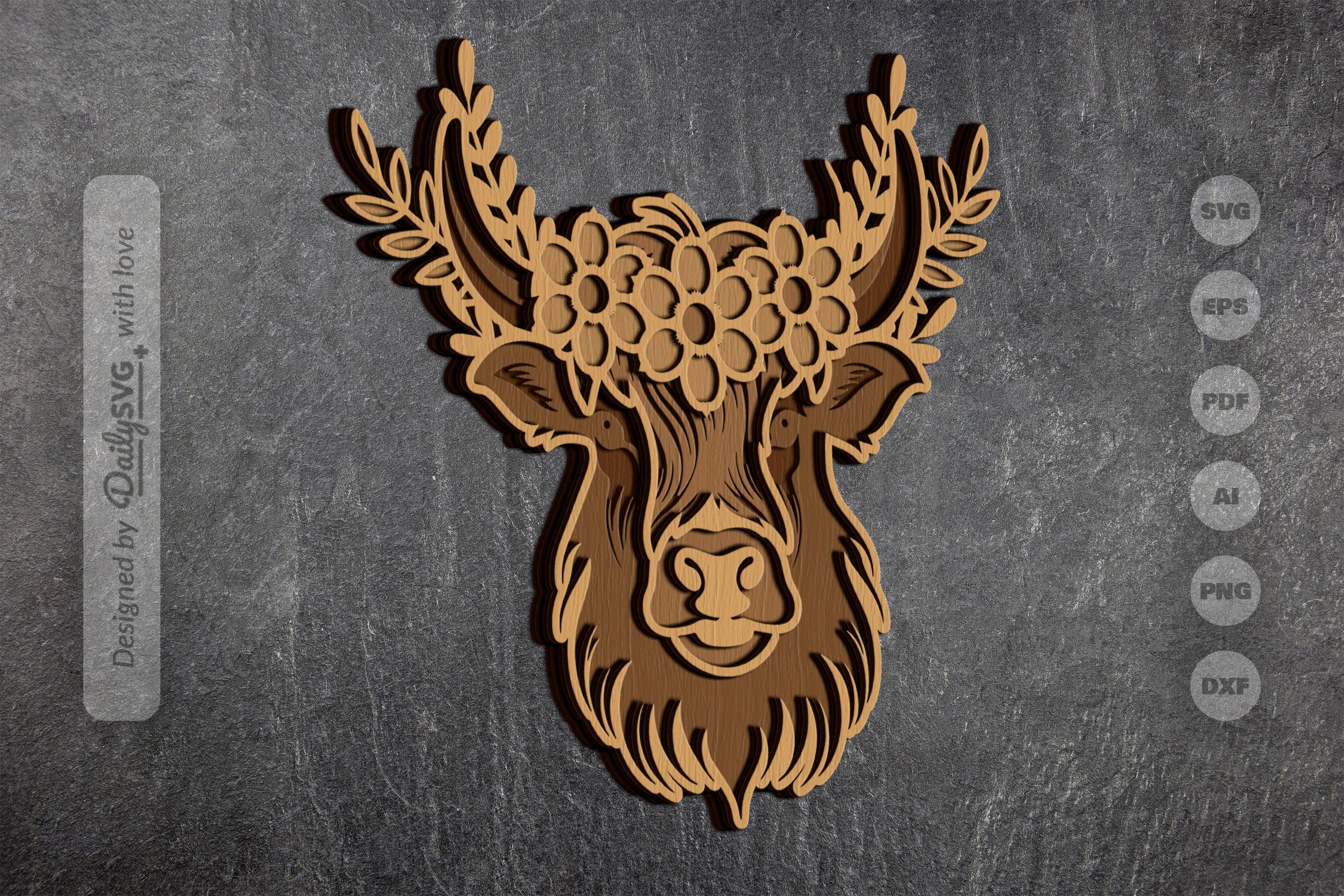 Highland Cow Floral Crown Laser Cut SVG Bundle - Image 3
