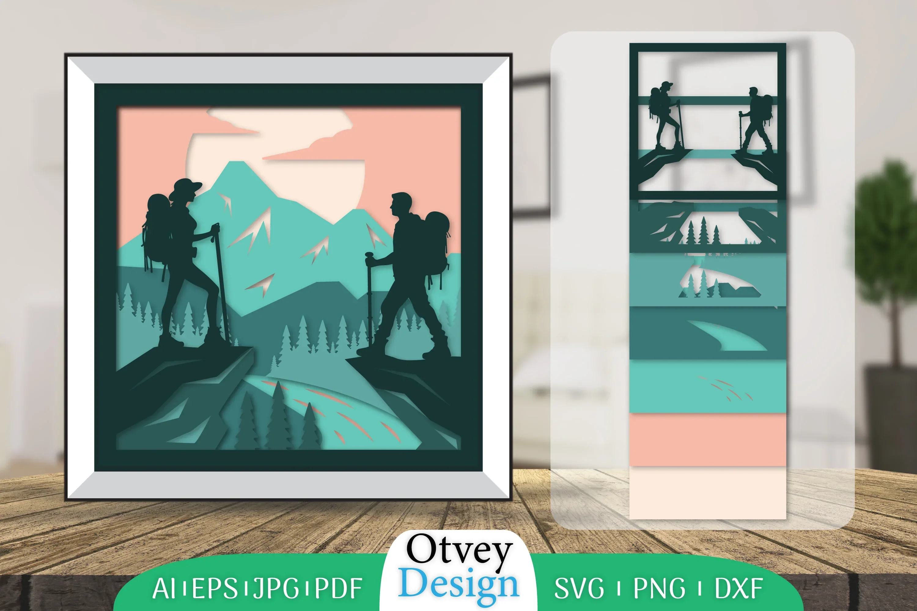 Hiking Couple 3D Shadowbox Layered Papercut SVG Bundle