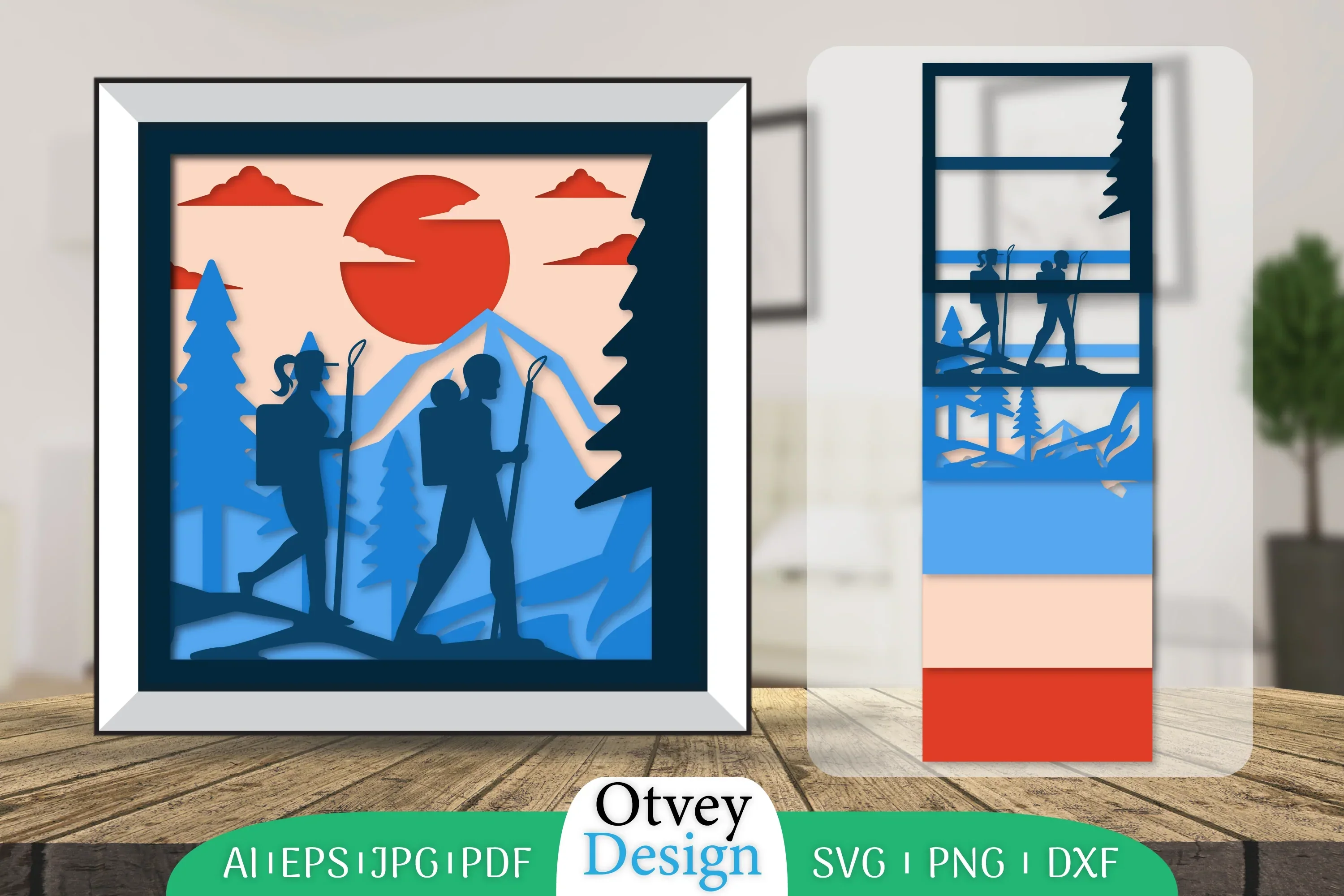 Hiking Couple 3D Shadowbox Layered Papercut SVG Bundle