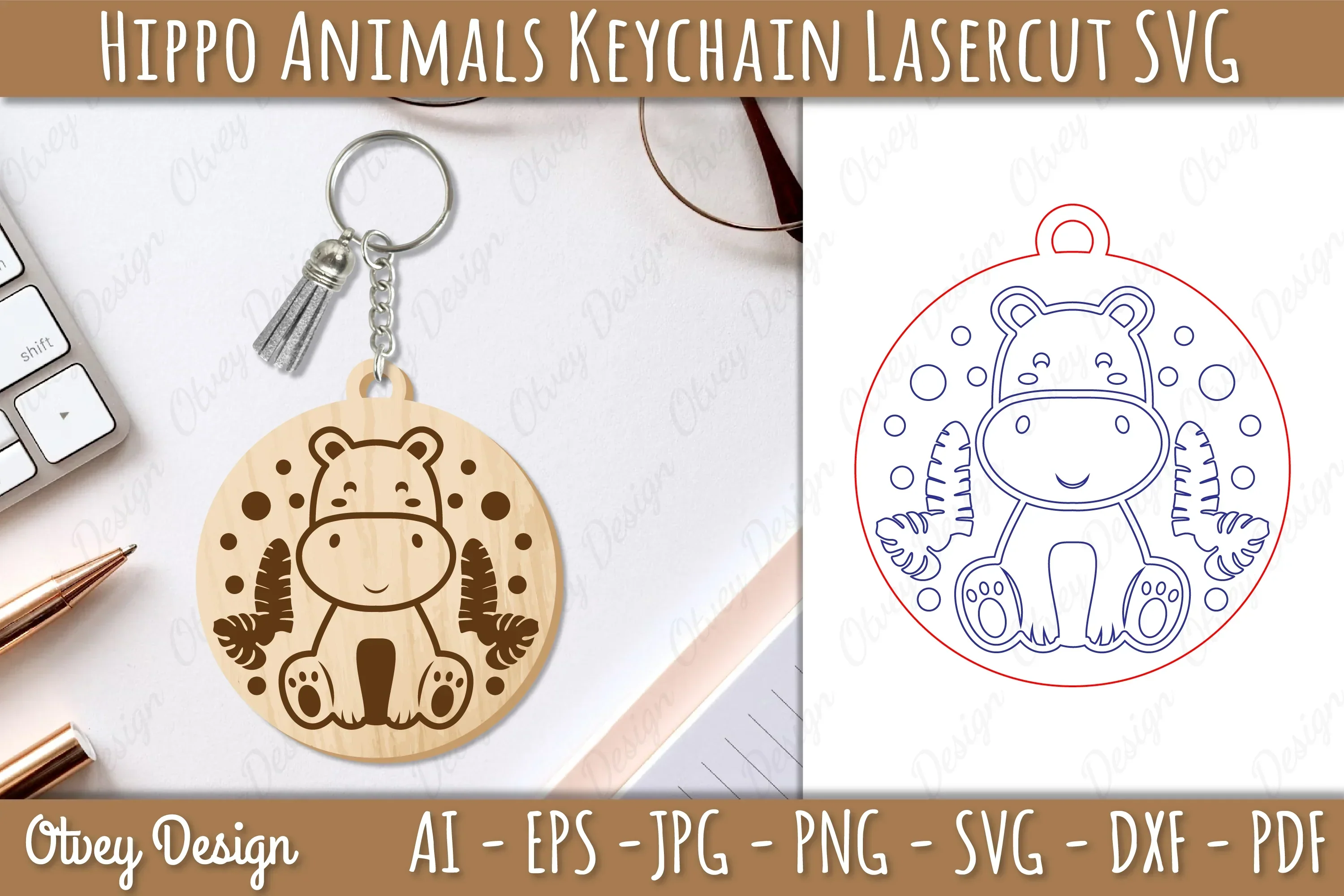 Hippo Animals Keychain SVG Bundle