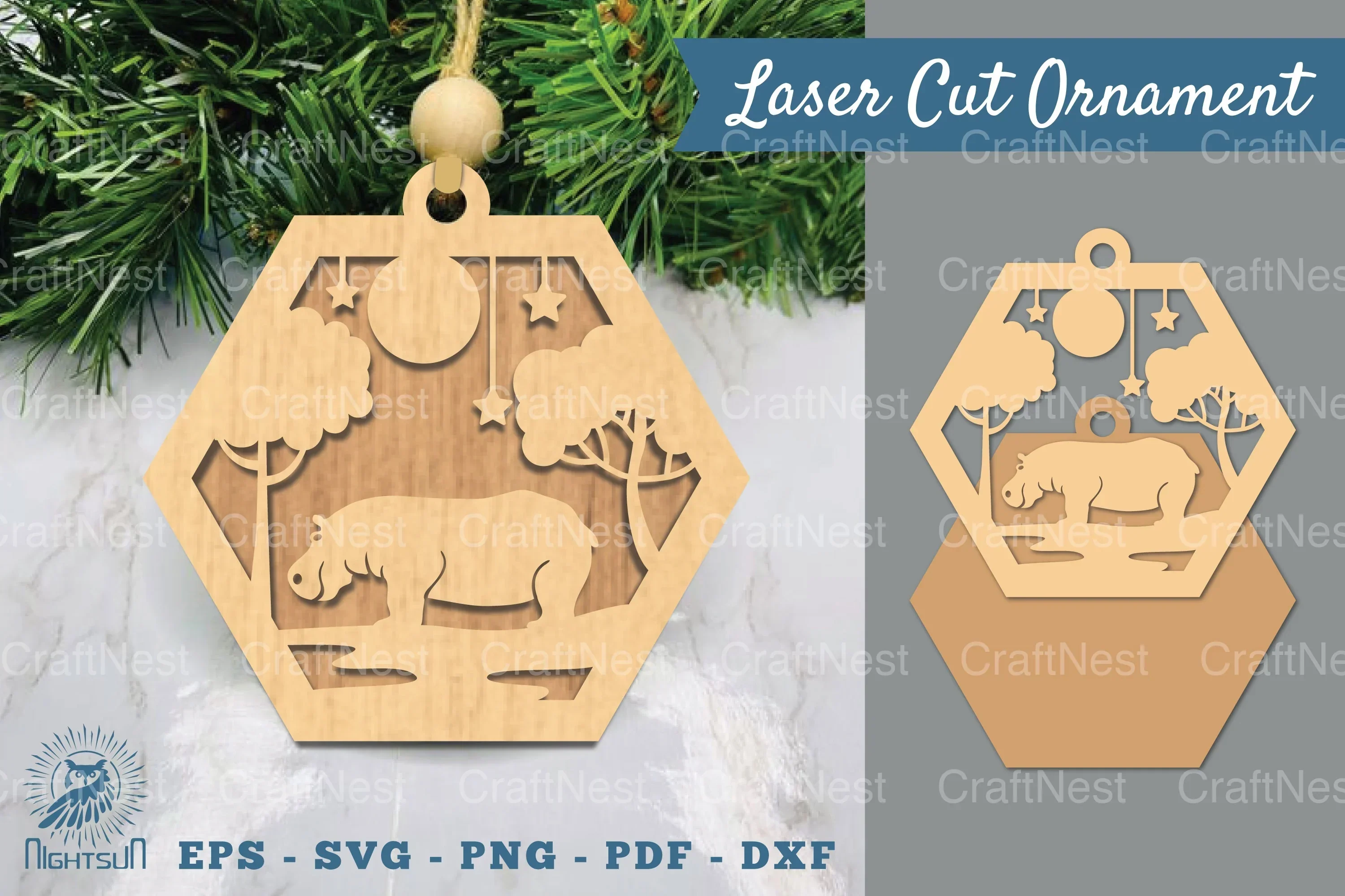 Hippopotamus in Forest Laser Cut Ornament Clipart Bundle