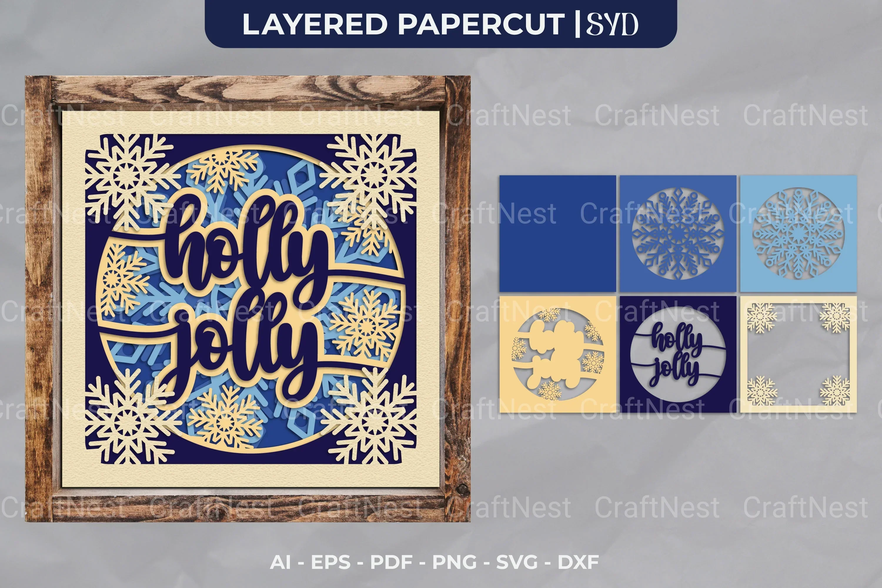Holly Jolly 3D Shadow Box SVG Bundle