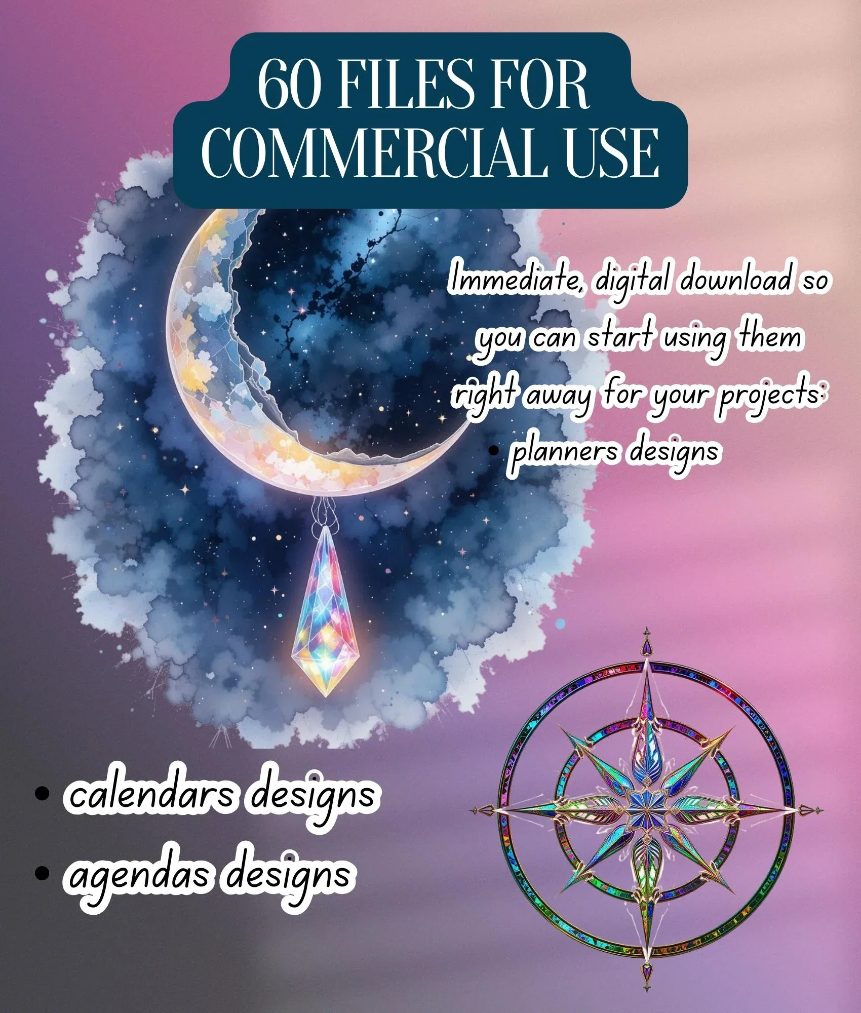 Holographic Celestial Clipart Bundle
