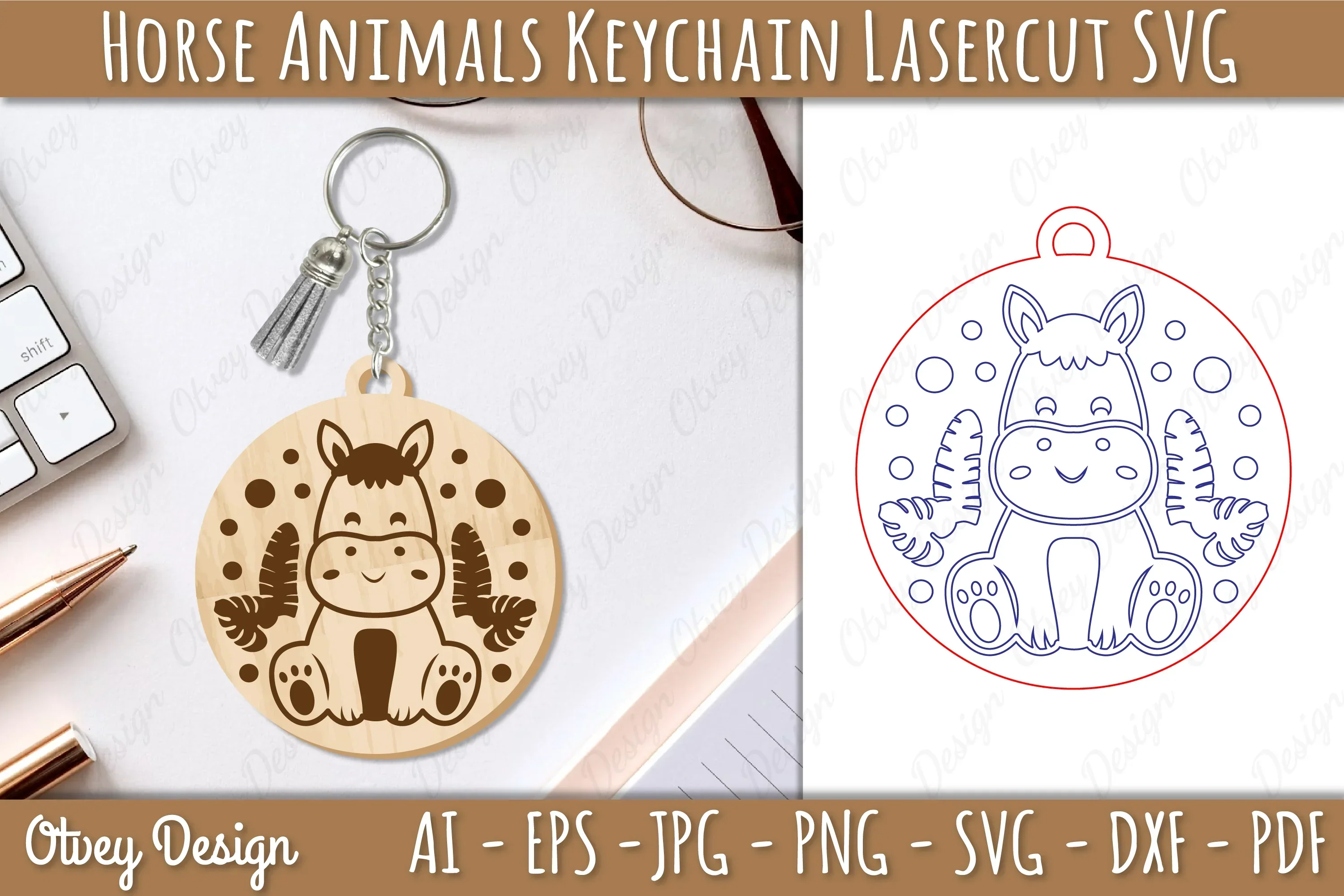 Horse Animal Keychain Laser Cut SVG Bundle