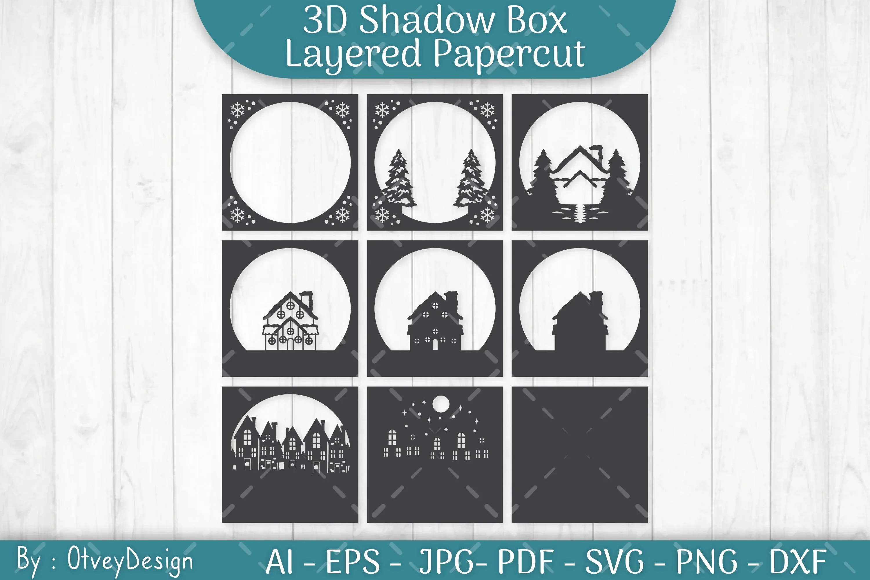 House Christmas Scene 3D Shadow Box SVG Bundle