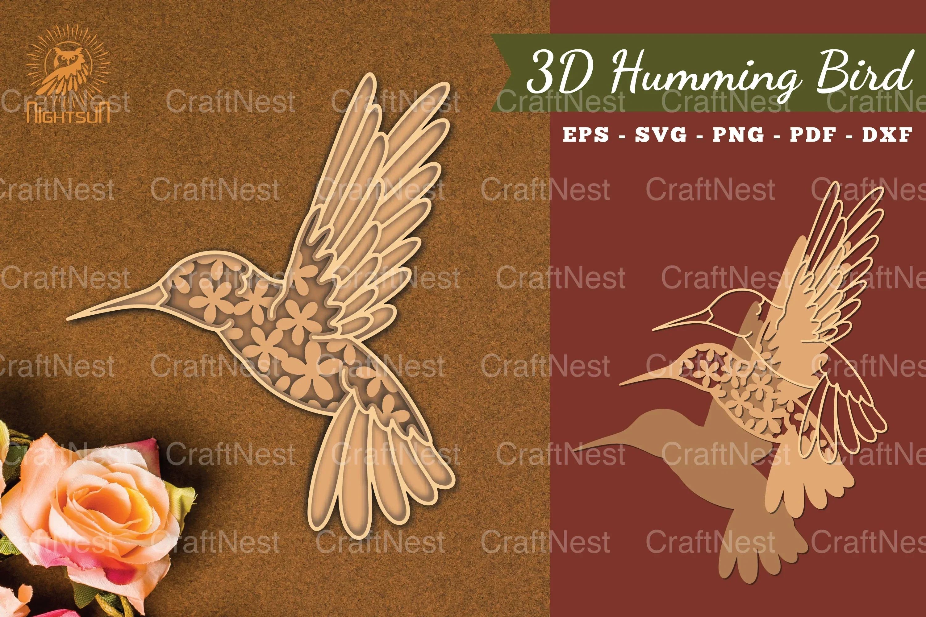 Humming Bird 3D Lasercut SVG Bundle