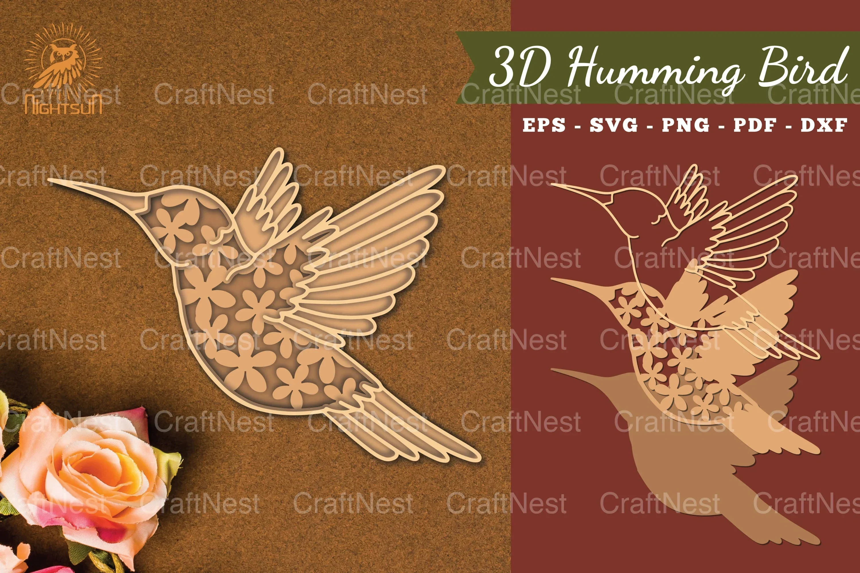Hummingbird 3D Lasercut Clipart Bundle