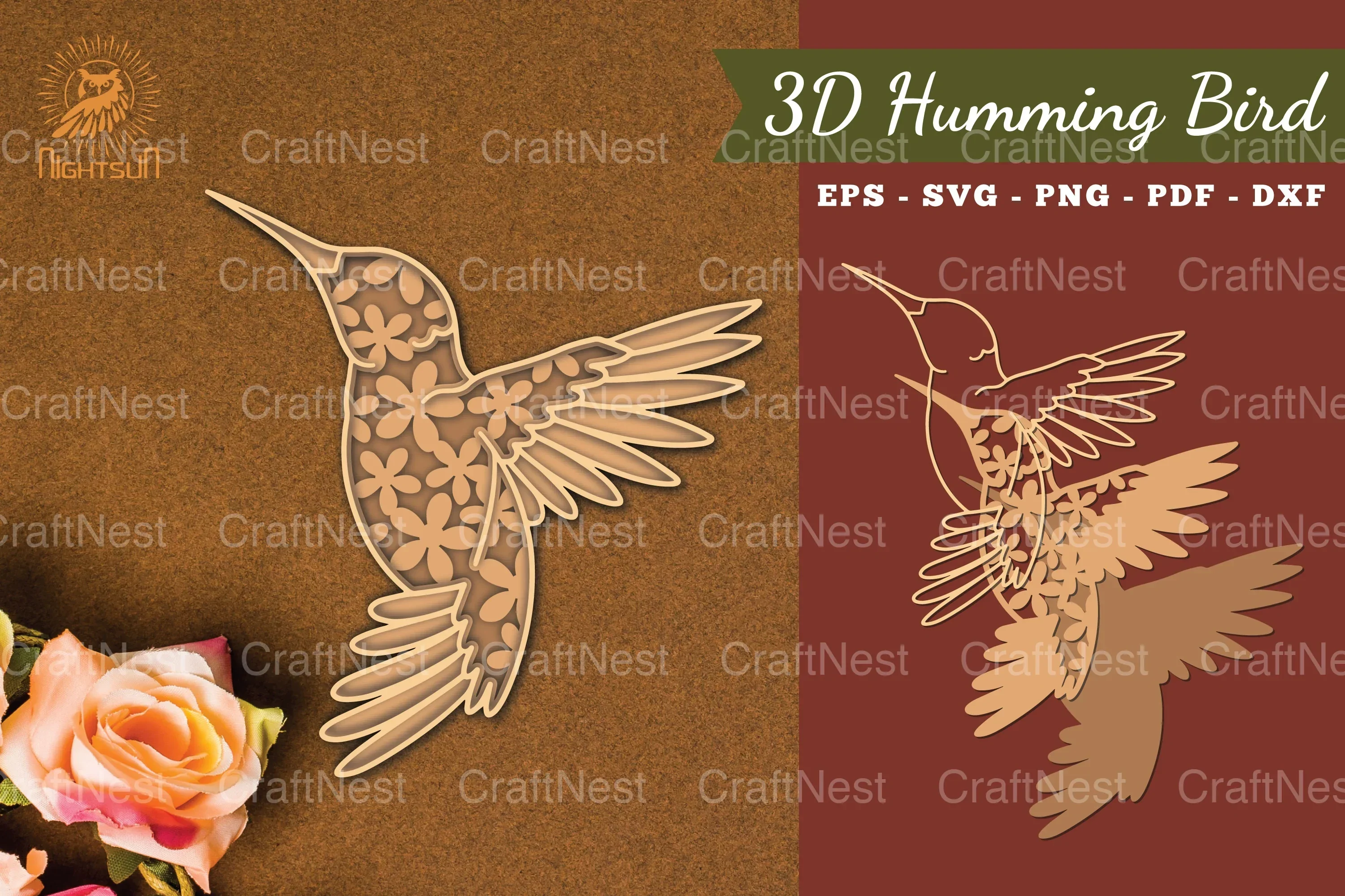 Hummingbird 3D Lasercut Clipart Bundle