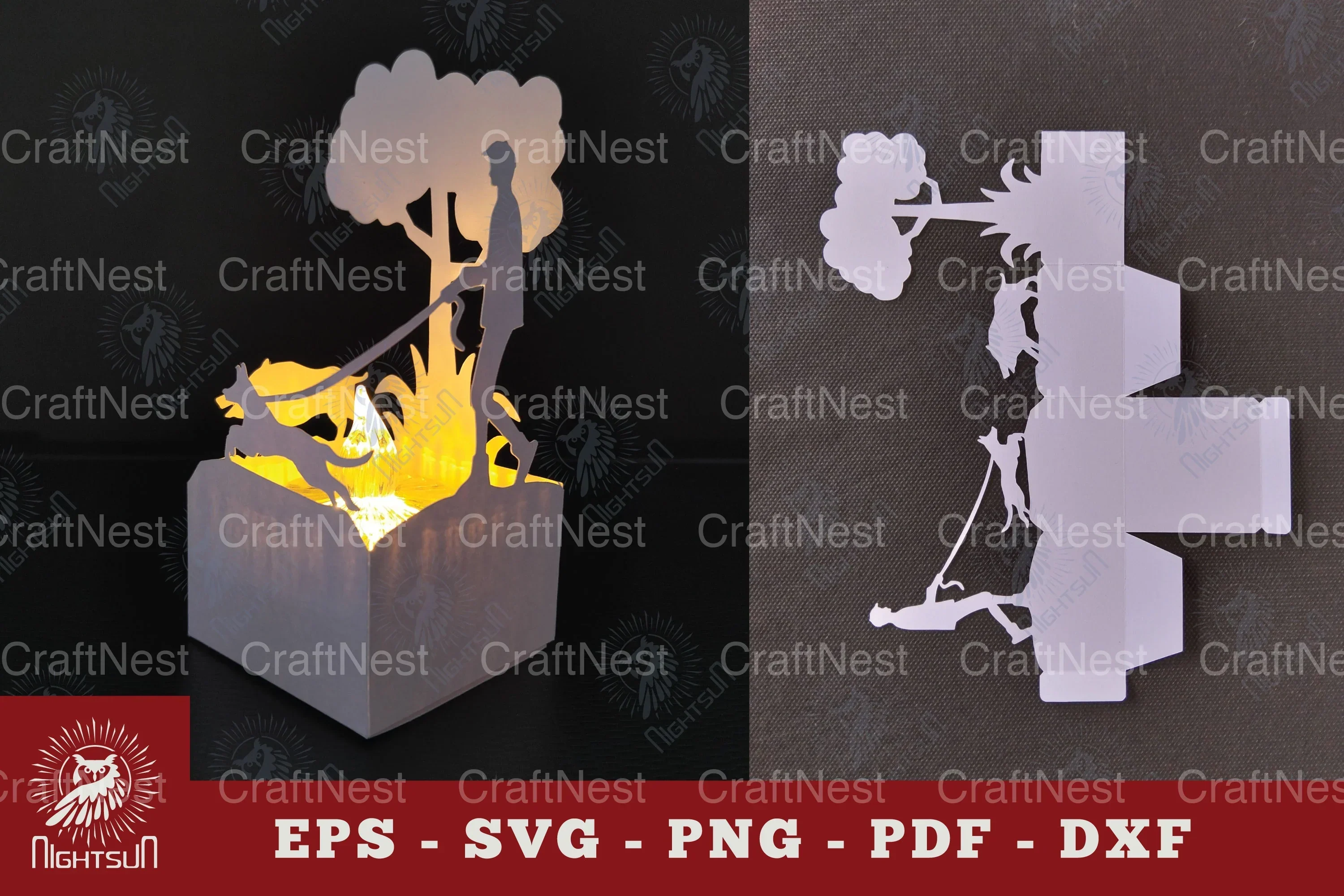 Hunting With Dogs Papercut Lantern SVG Bundle