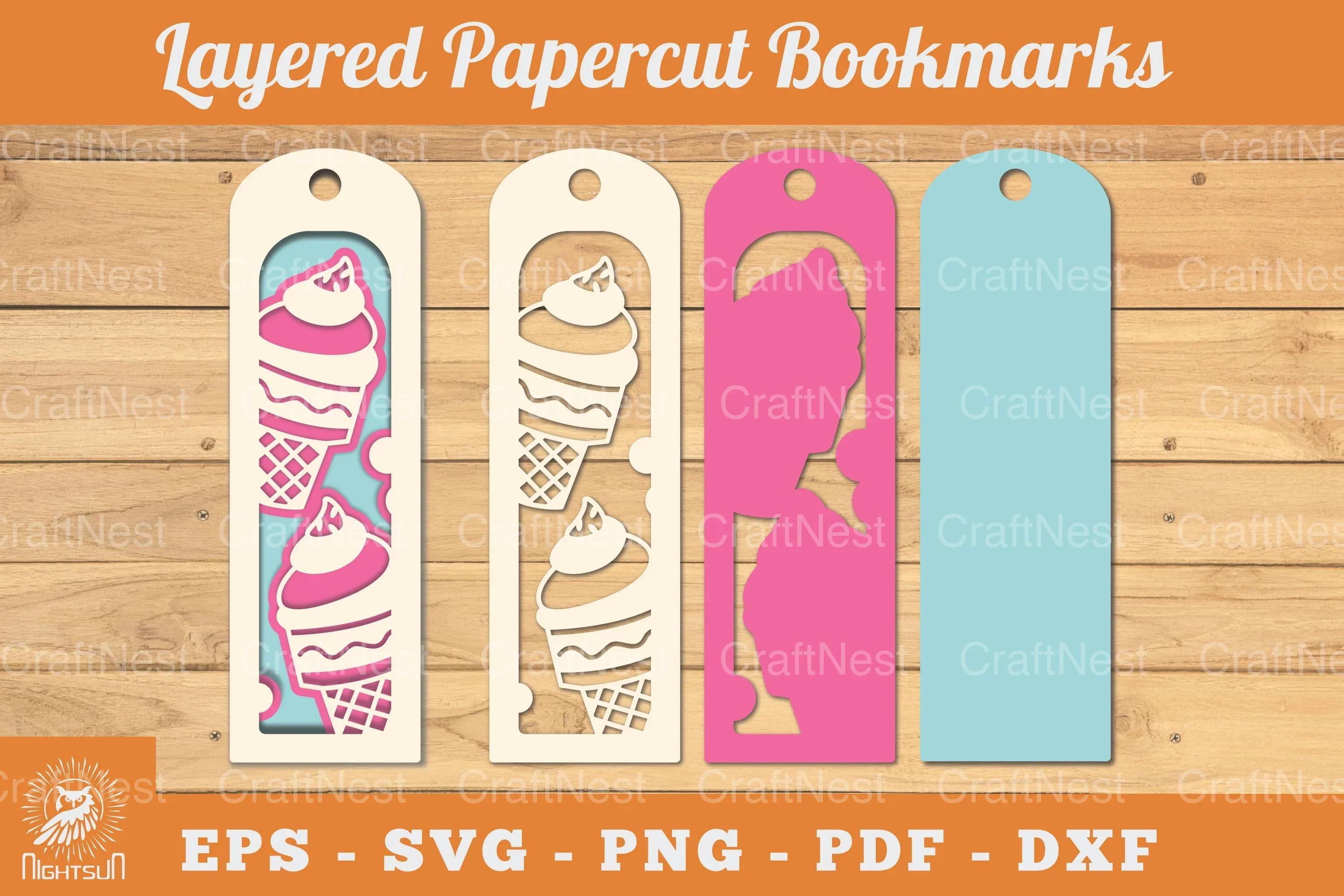 Ice Cream Papercut Bookmark SVG Bundle