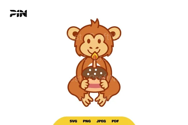 Kawaii Birthday Monkey SVG Bundle