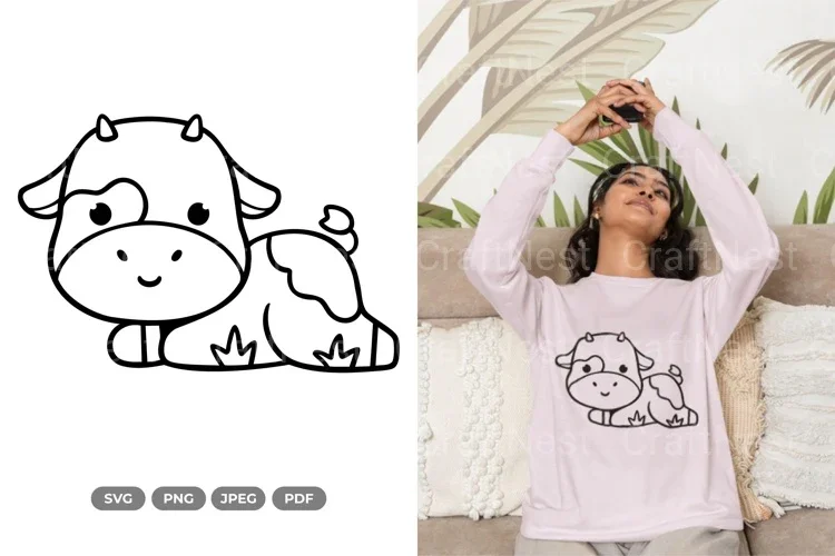 Kawaii Cow Doodle Animal Clipart Bundle