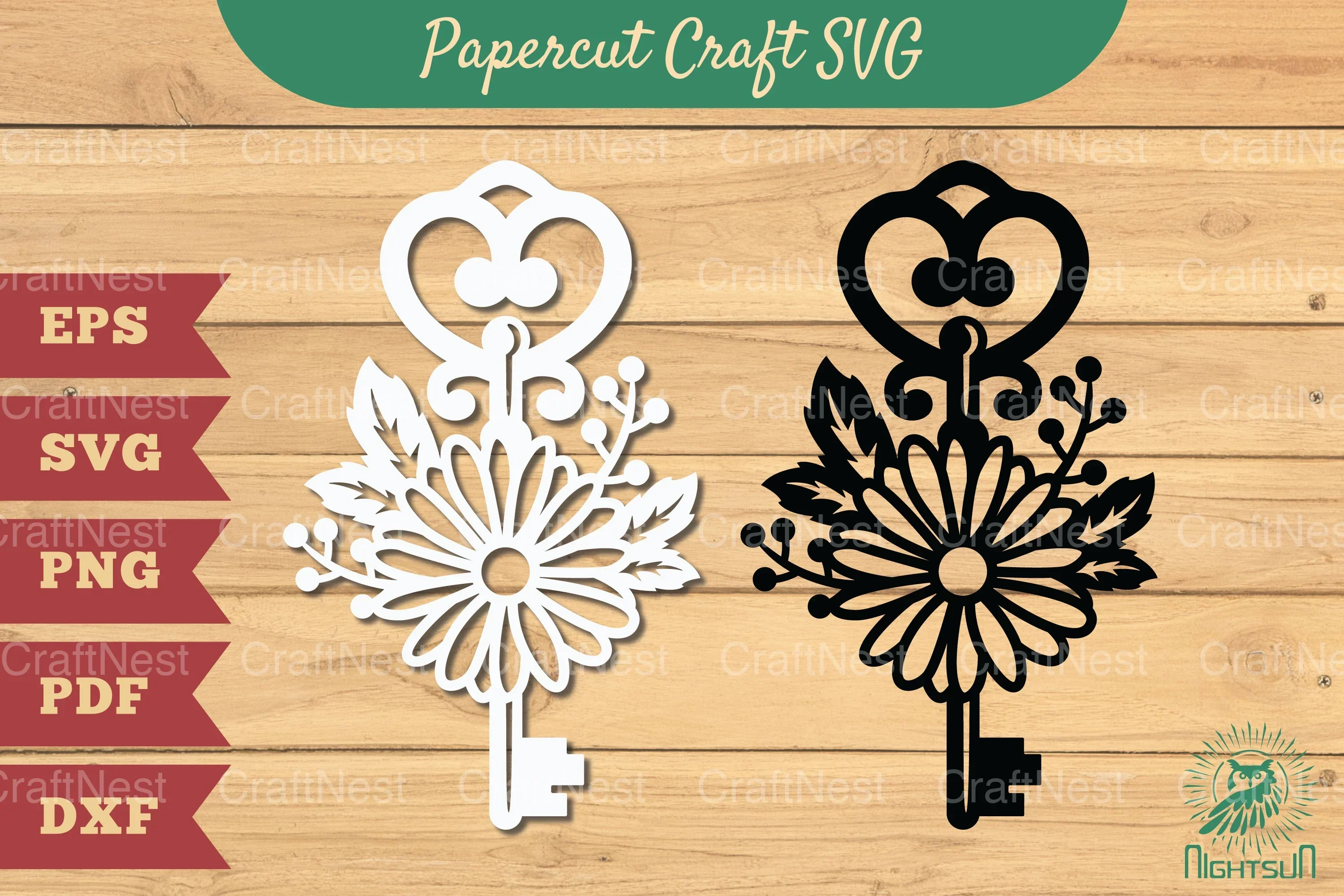 Key with Flower Papercut SVG Bundle