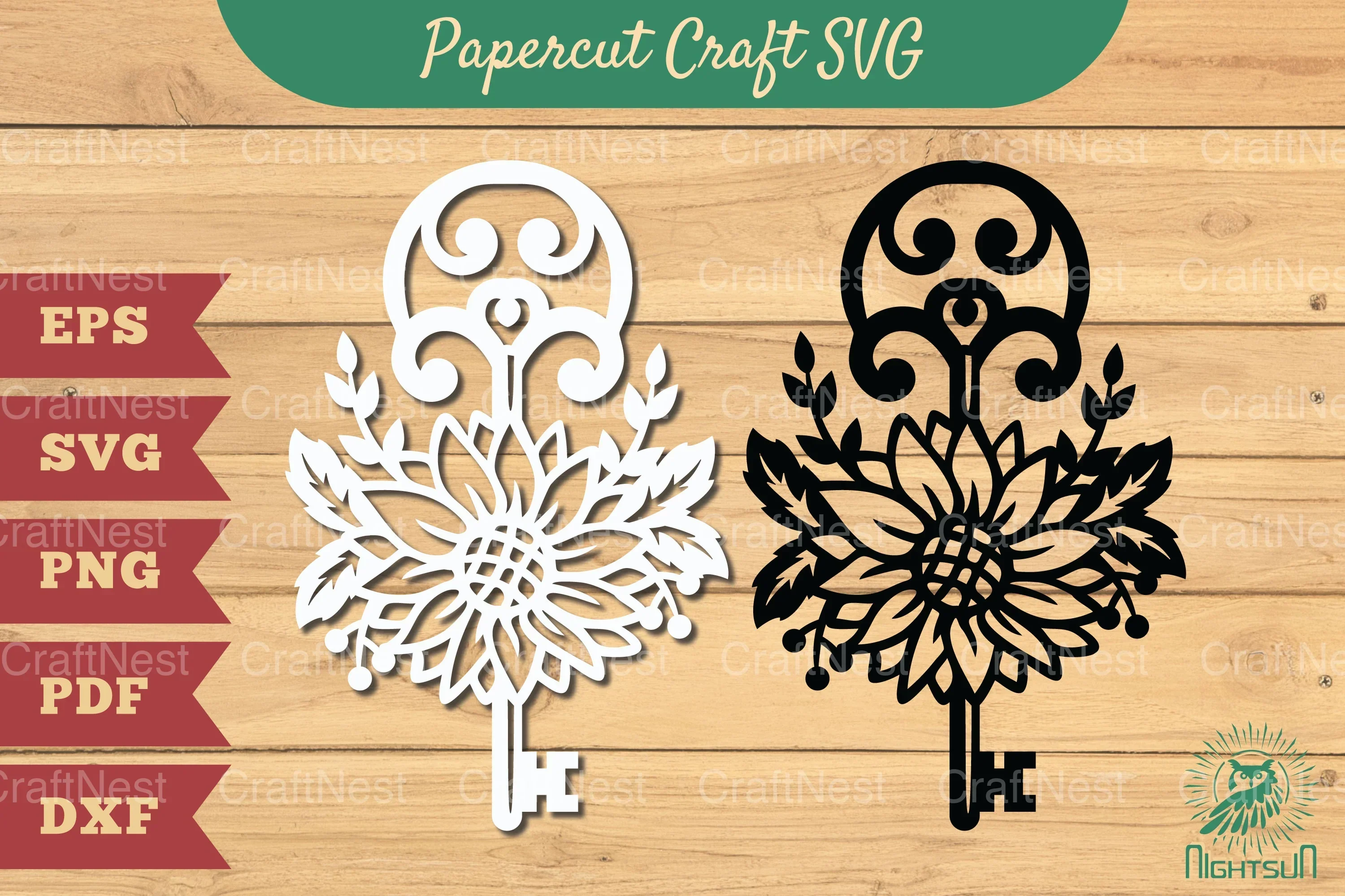 Key with Flower Papercut SVG Bundle