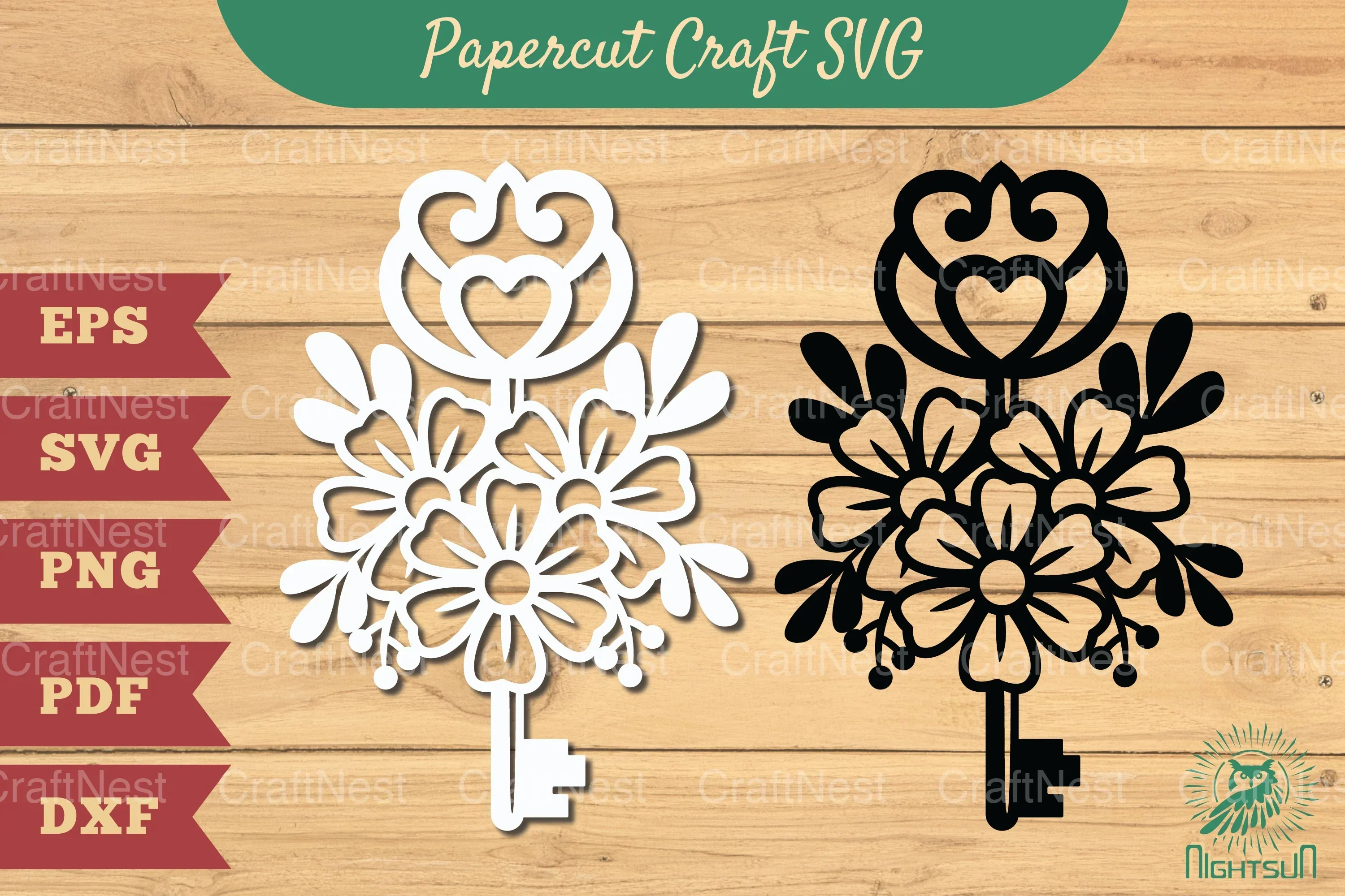 Key with Flower Papercut SVG Bundle