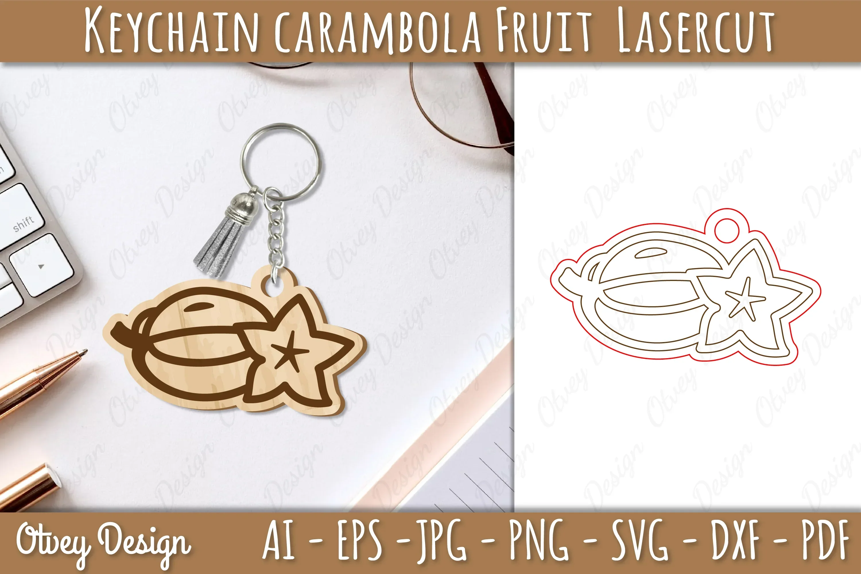Keychain Carambola Fruit Lasercut SVG Bundle
