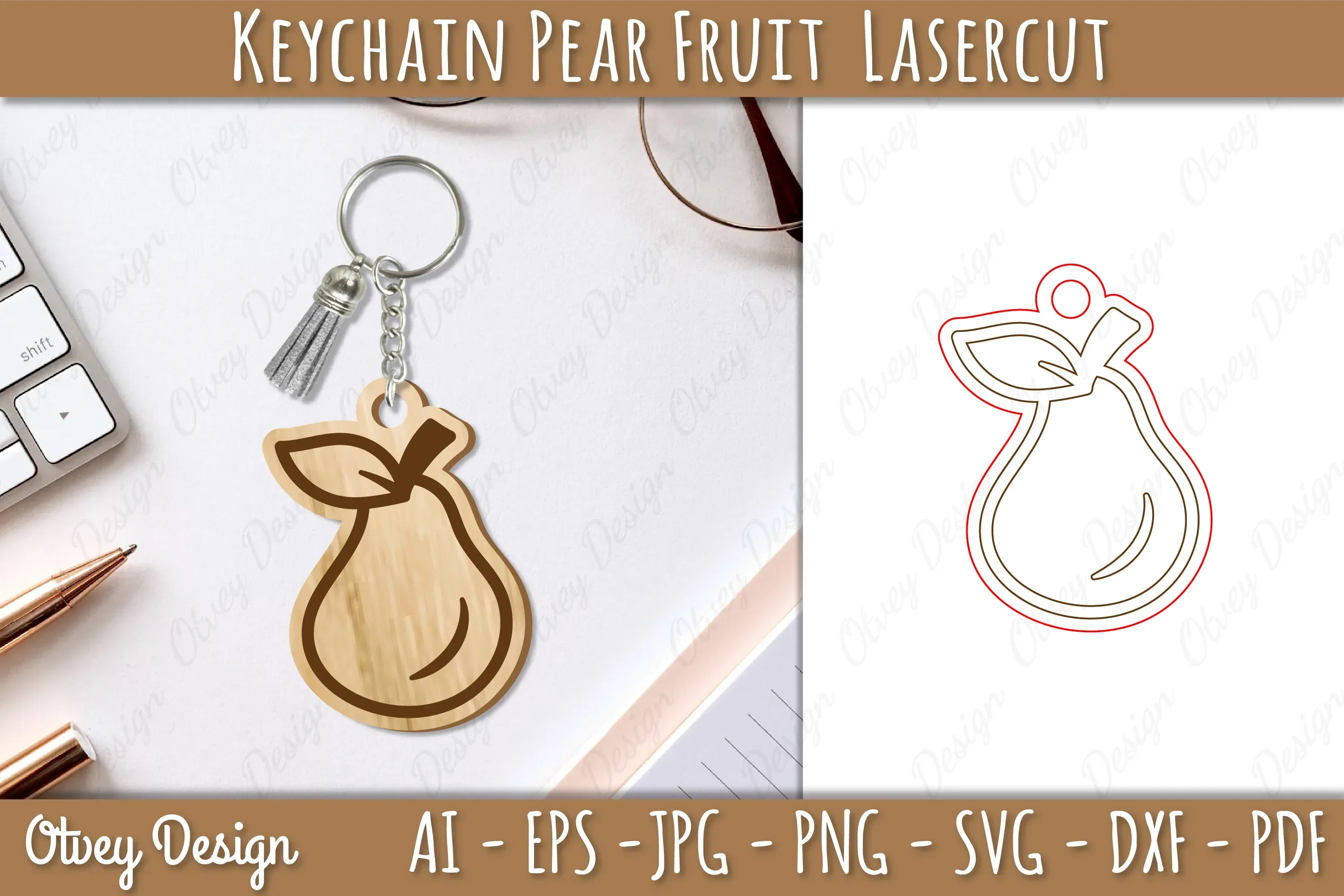 Keychain Pear Fruit Lasercut SVG Bundle