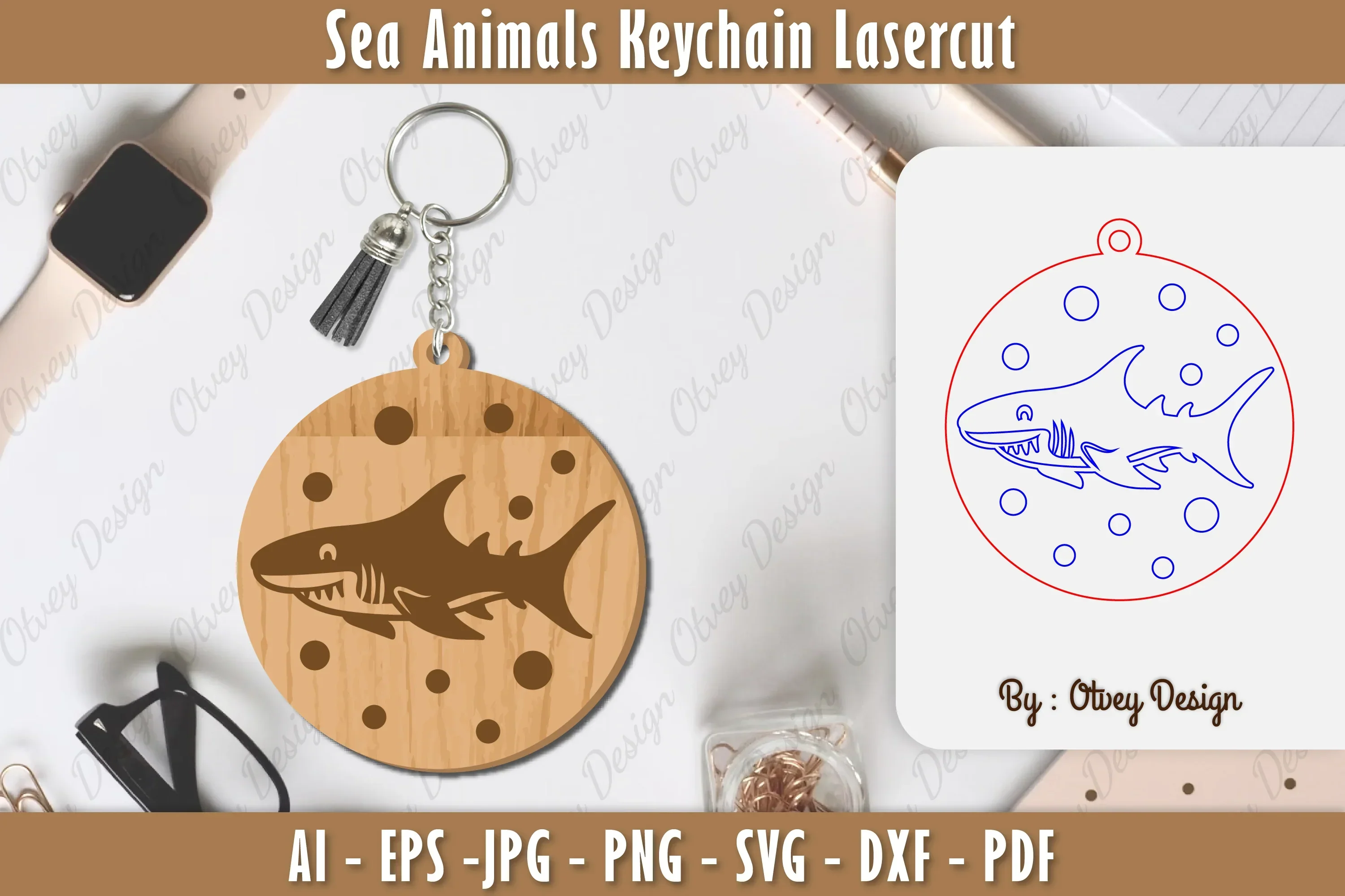 Keychain Sea Animals Laser Cut SVG Bundle