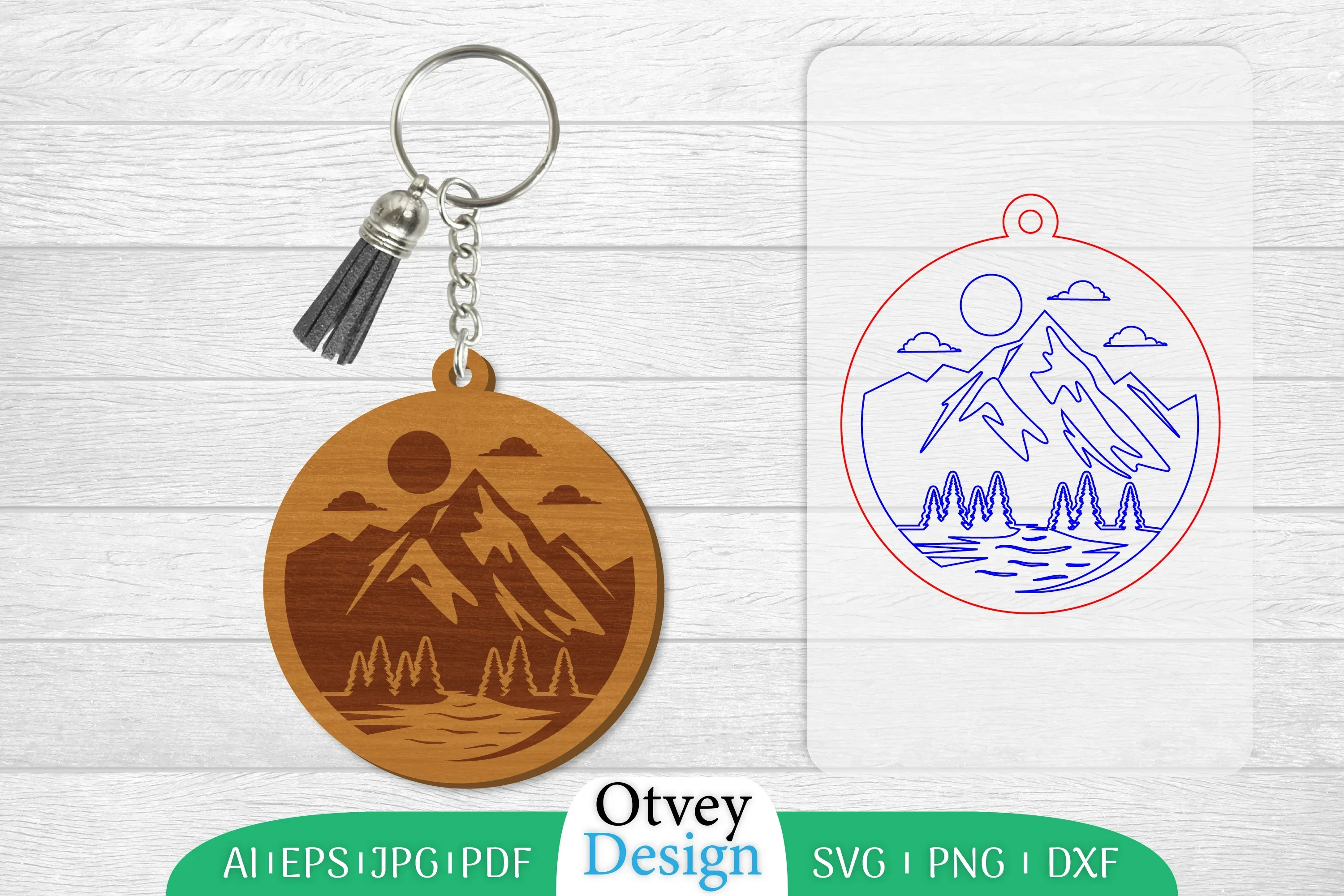 Keychain Sunset Mountain Lasercut SVG Bundle