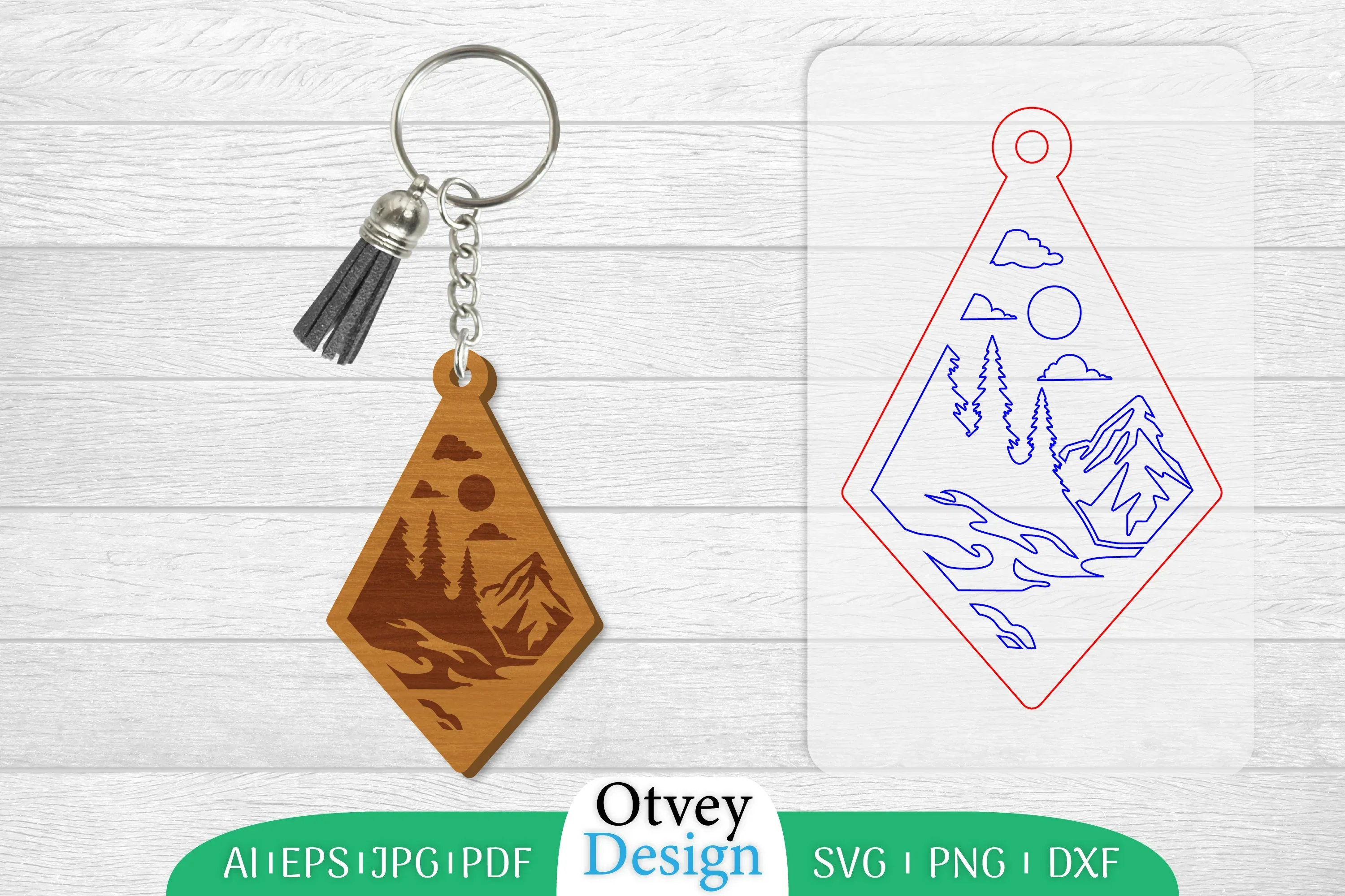 Keychain Sunset Mountain Lasercut SVG Bundle