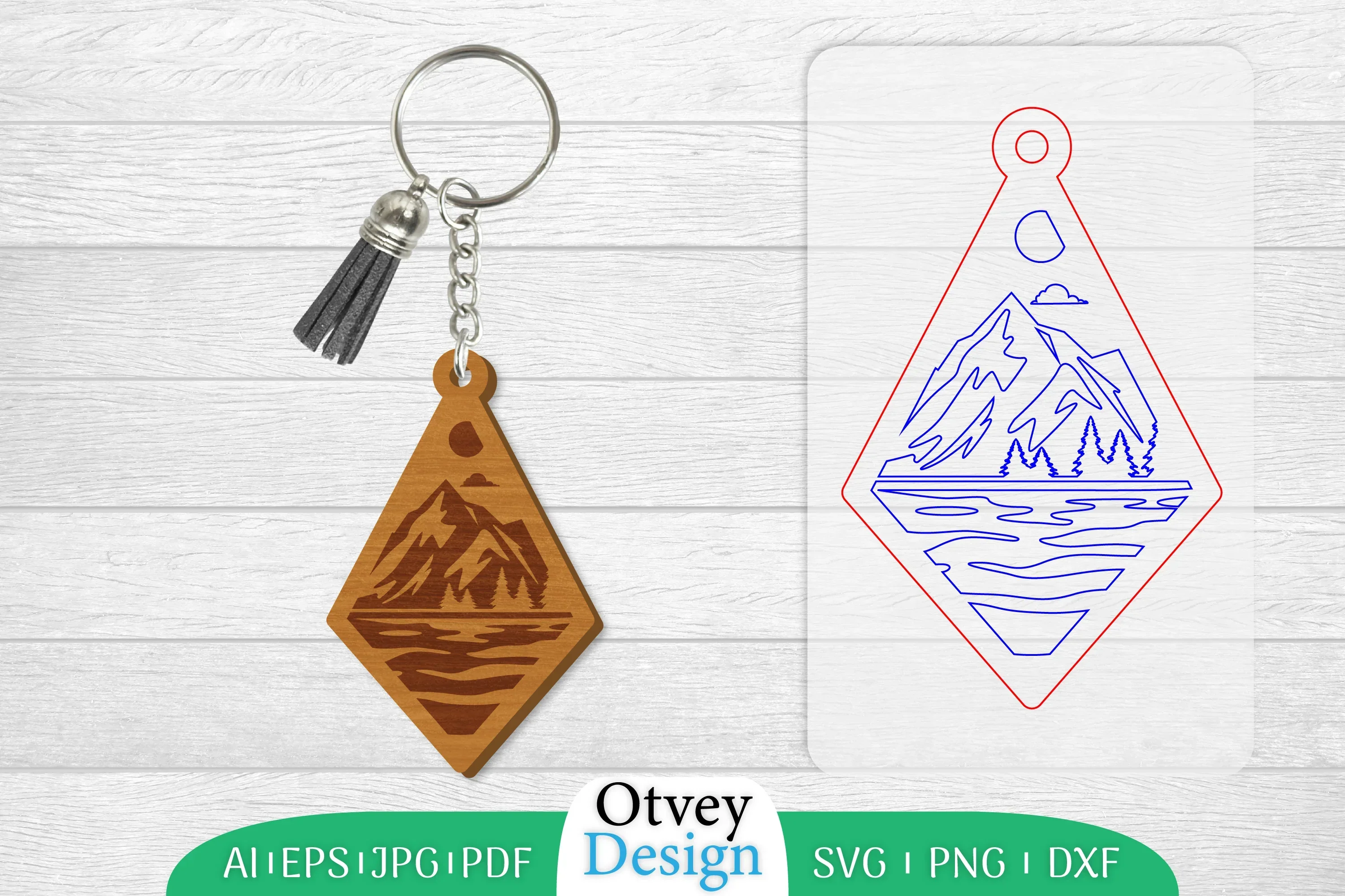 Keychain Sunset Mountain Lasercut SVG Bundle