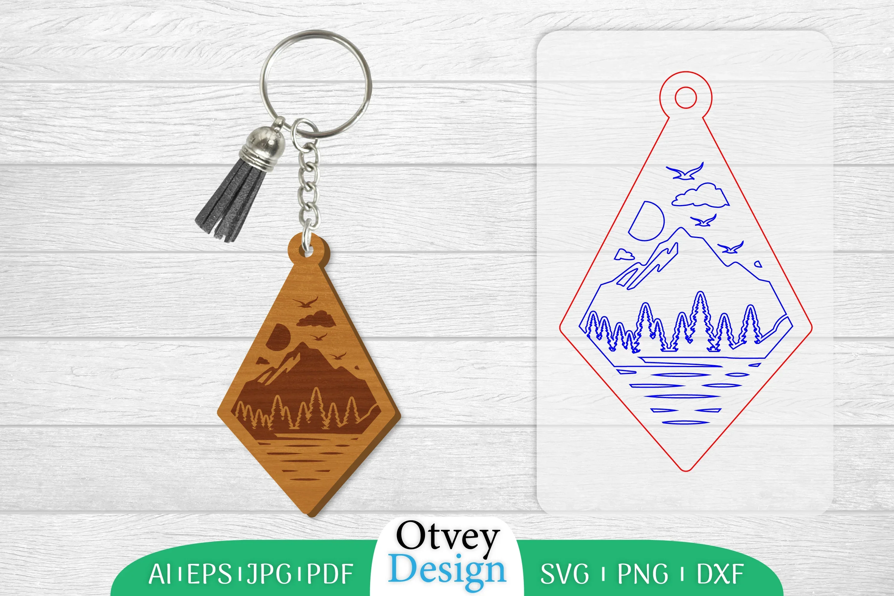 Keychain Sunset Mountain Lasercut SVG Bundle