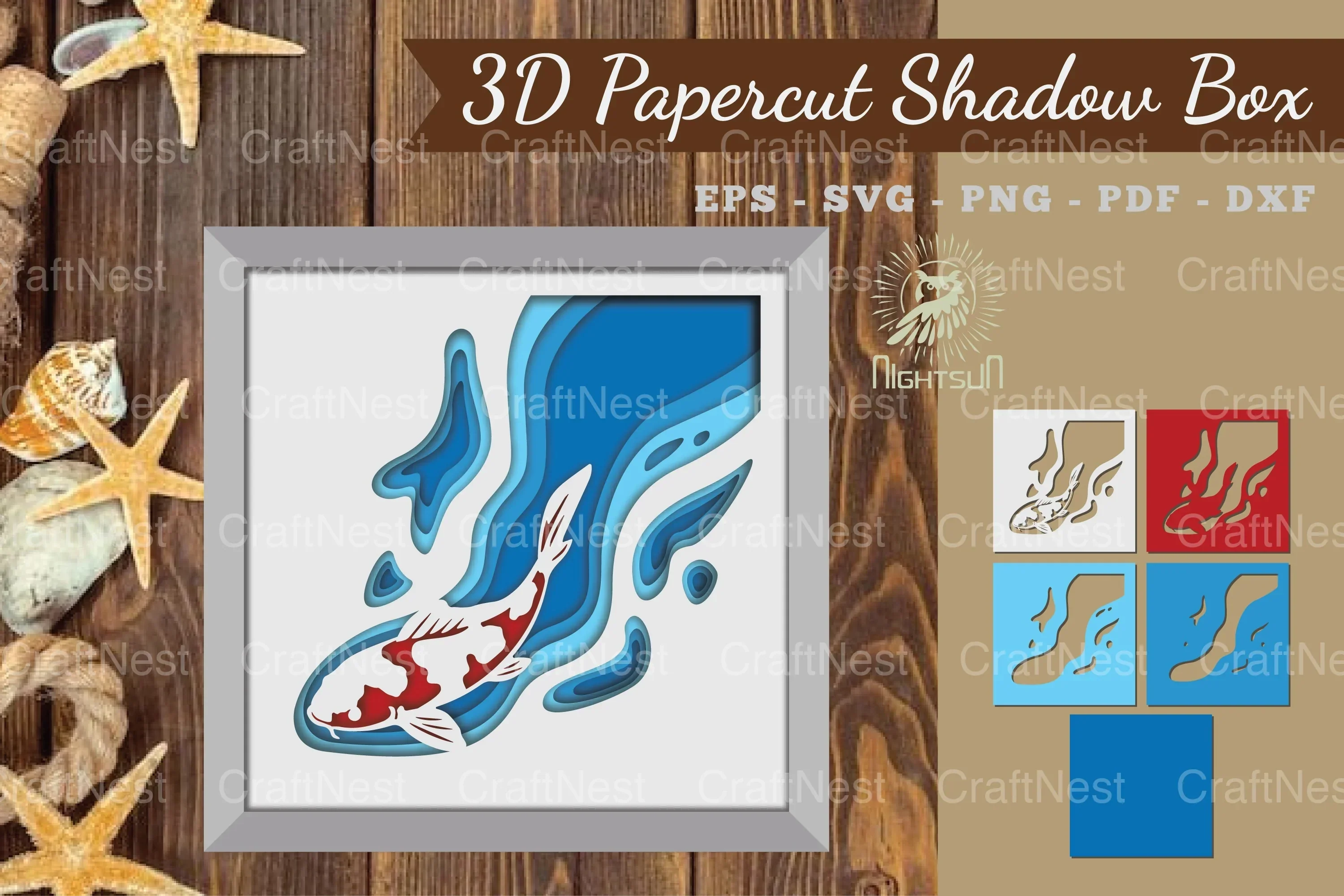Koi Fish 3D Papercut Shadow Box Clipart Bundle