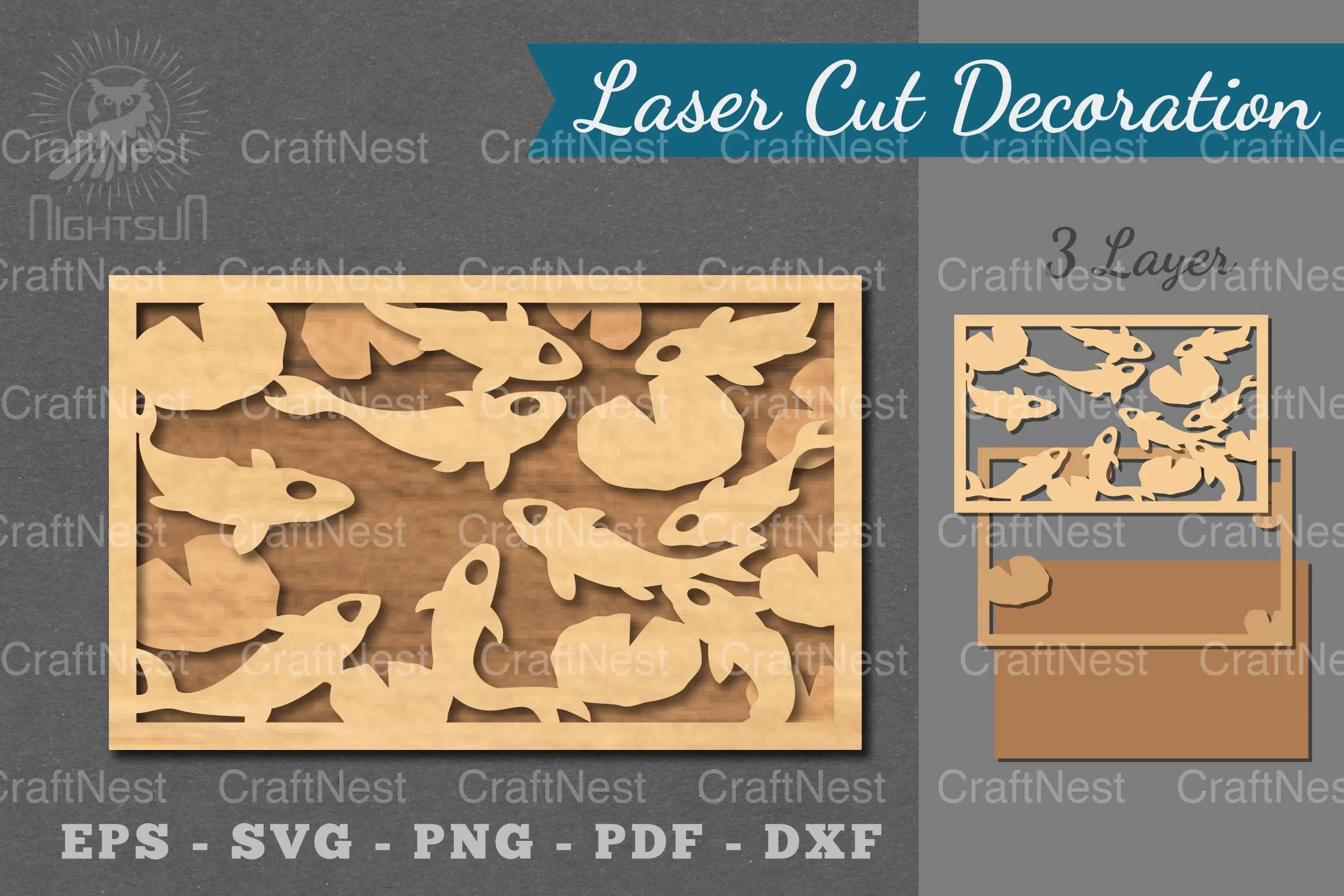 Koi Fish Laser Cut Decoration Clipart Bundle