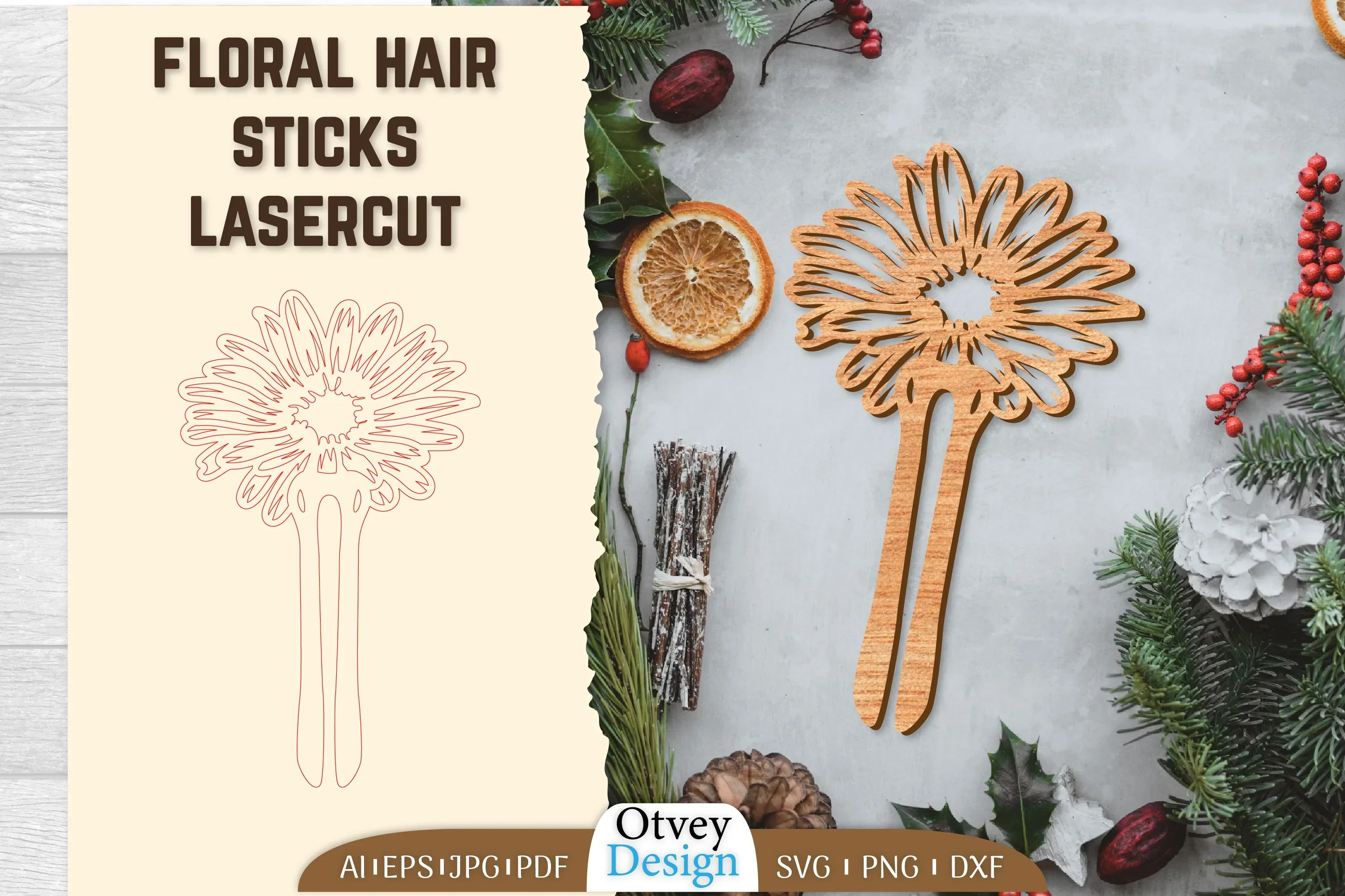 Laser Cut Floral Hair Sticks SVG Bundle