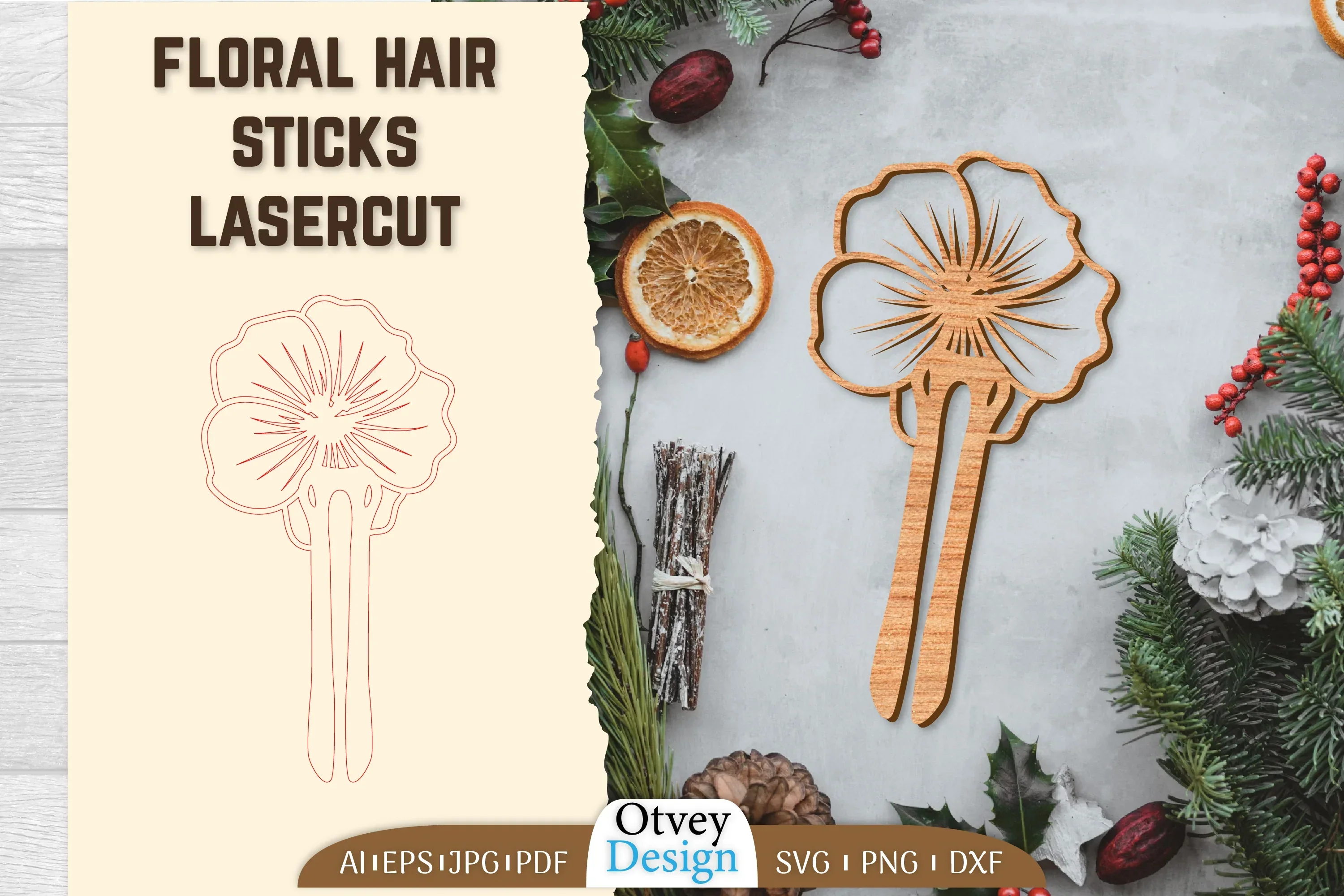 Laser Cut Floral Hair Sticks SVG Bundle