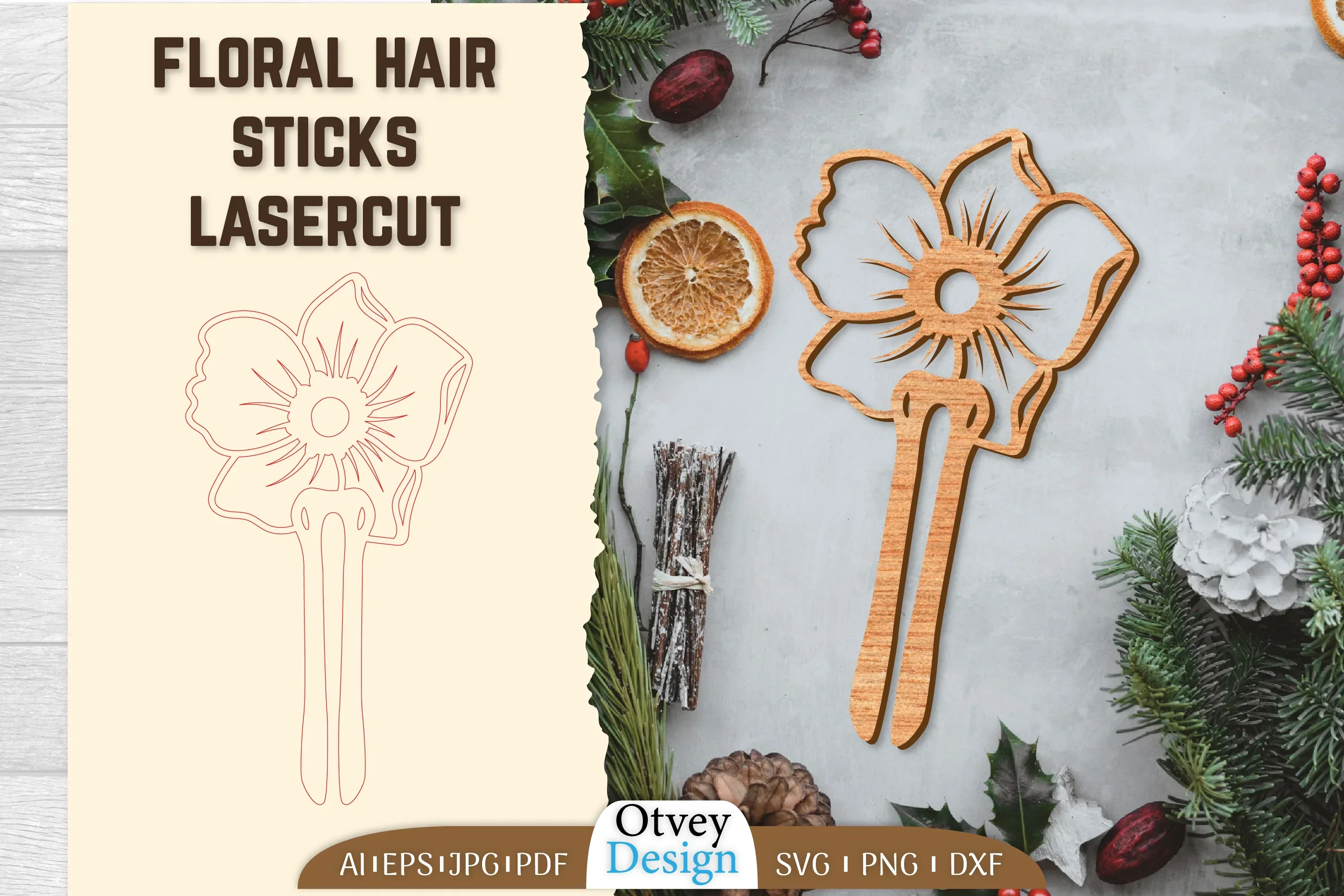 Laser Cut Floral Hair Sticks SVG Bundle