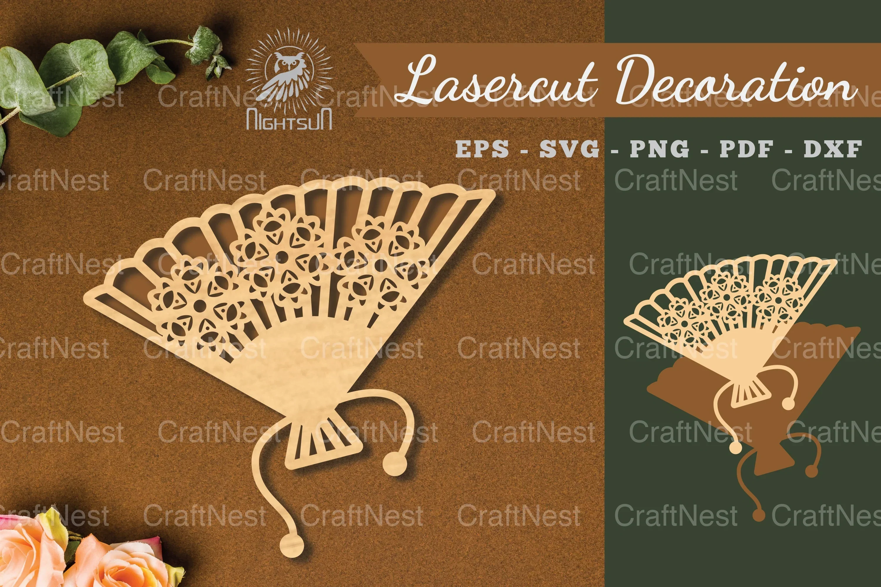 Laser Cut Flower Hand Fan Decoration Clipart Bundle