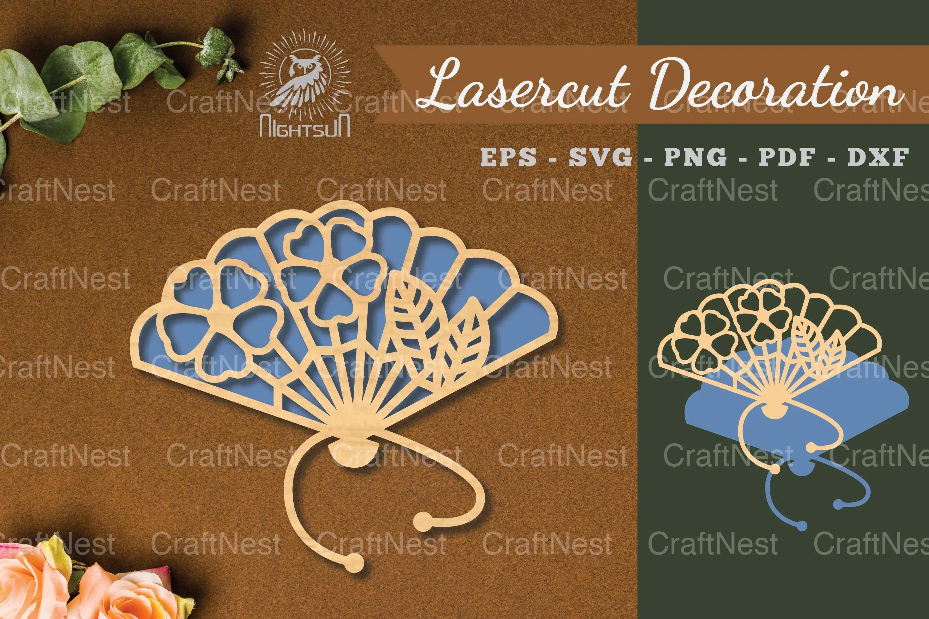 Laser Cut Flowers Hand Fan Decoration Clipart Bundle