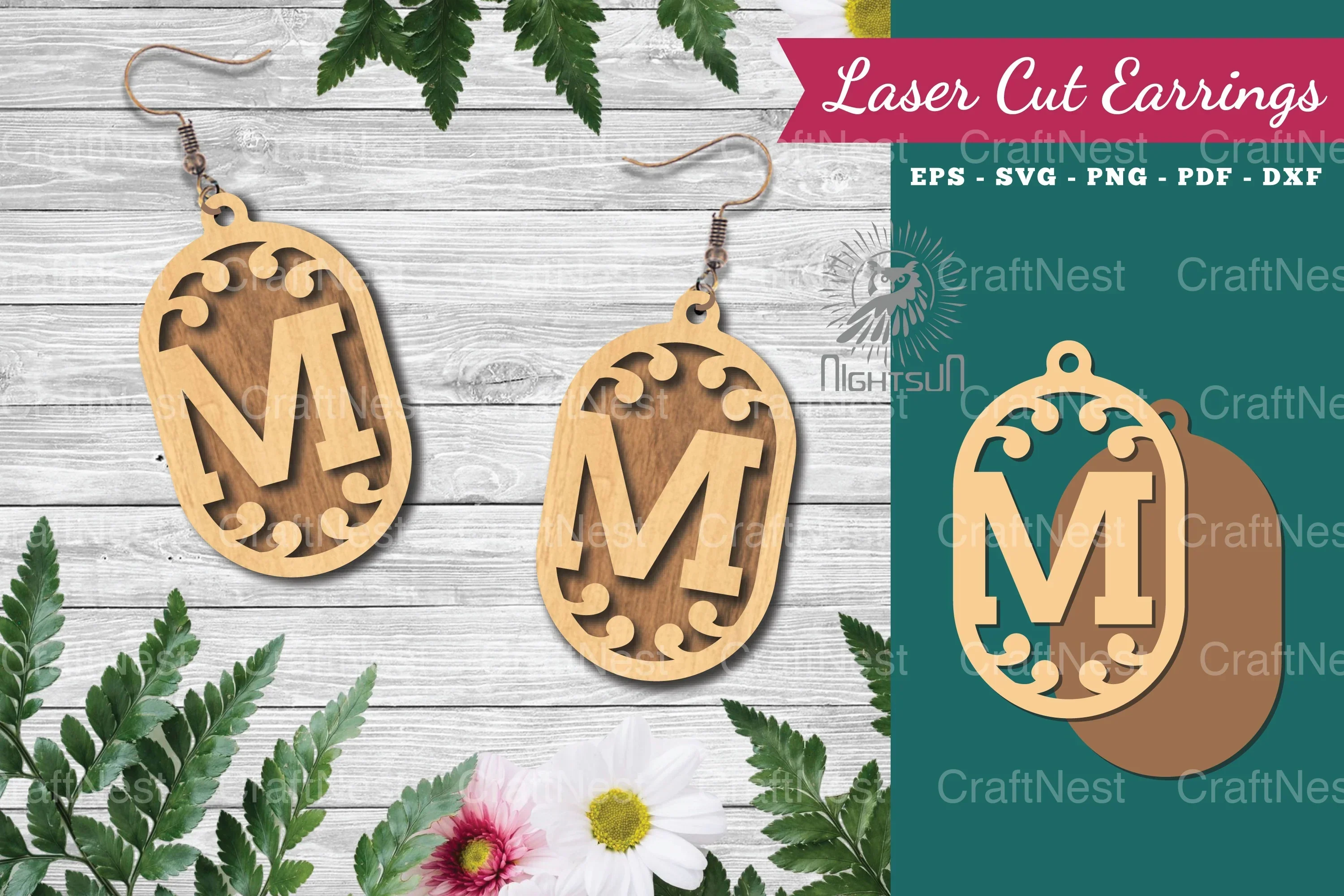 Letter M Laser Cut Earrings - Jewelry Design