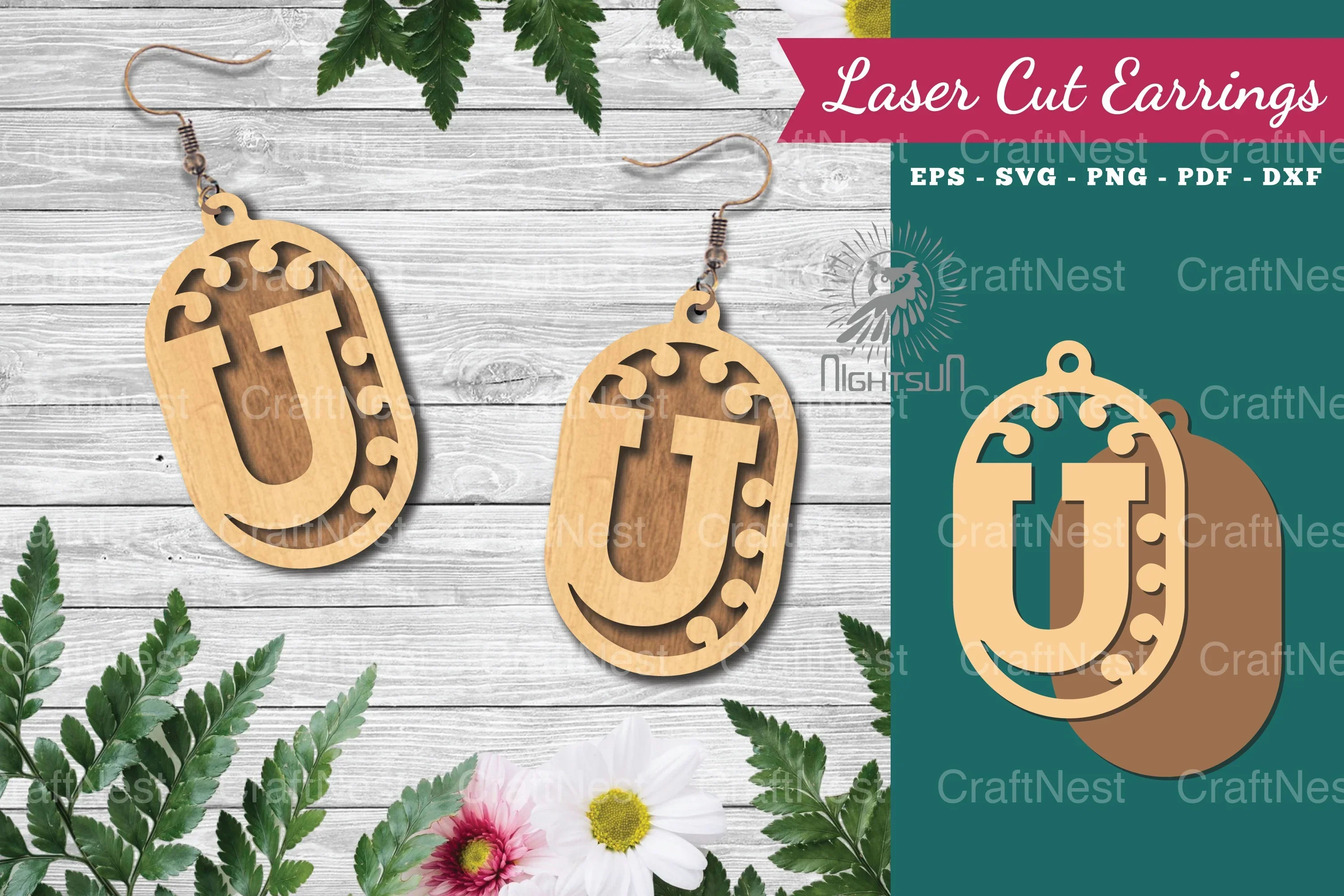 Letter U Laser Cut Earrings Design Bundle