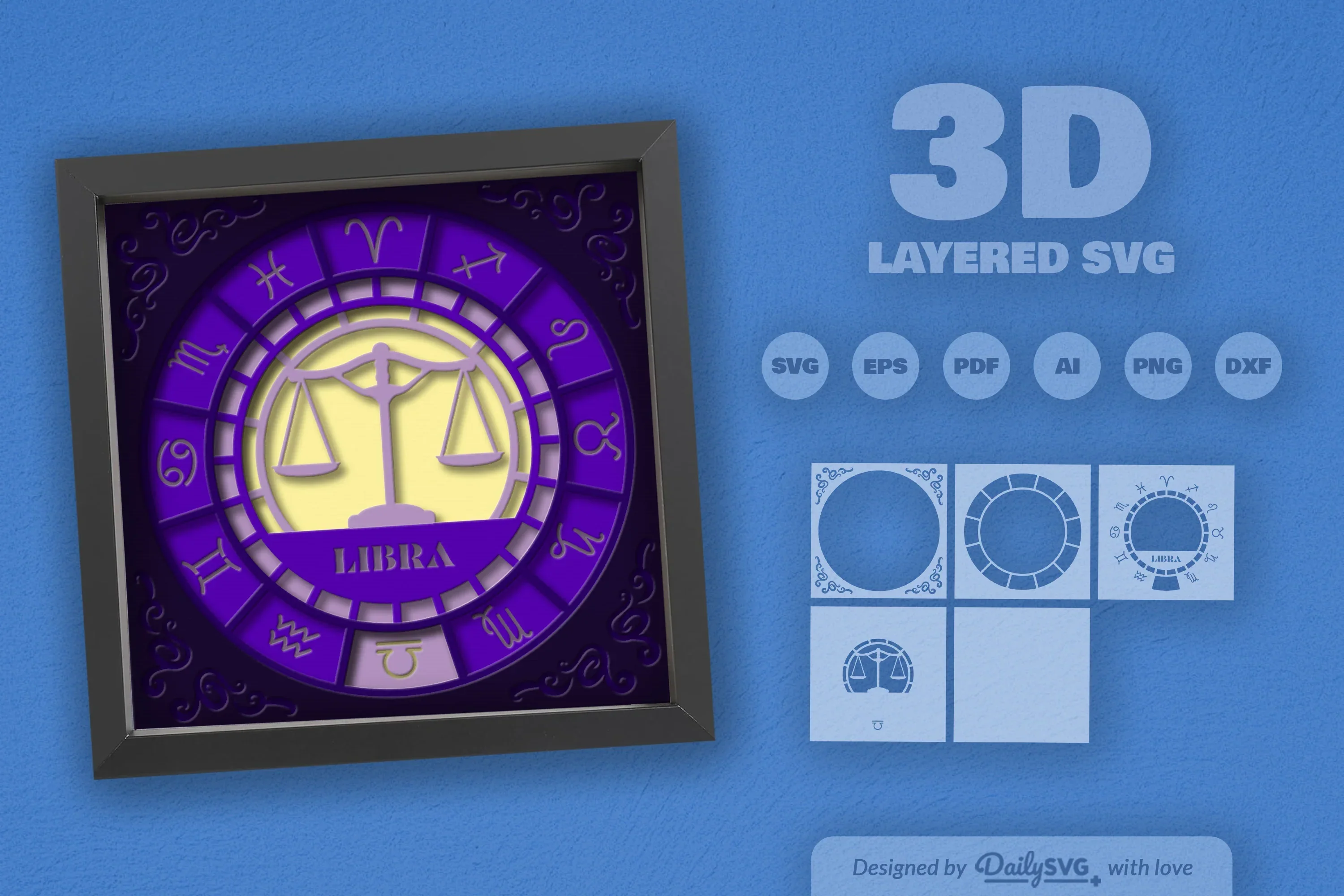 Libra Zodiac 3D Shadow Box Papercut SVG Bundle - Image 2