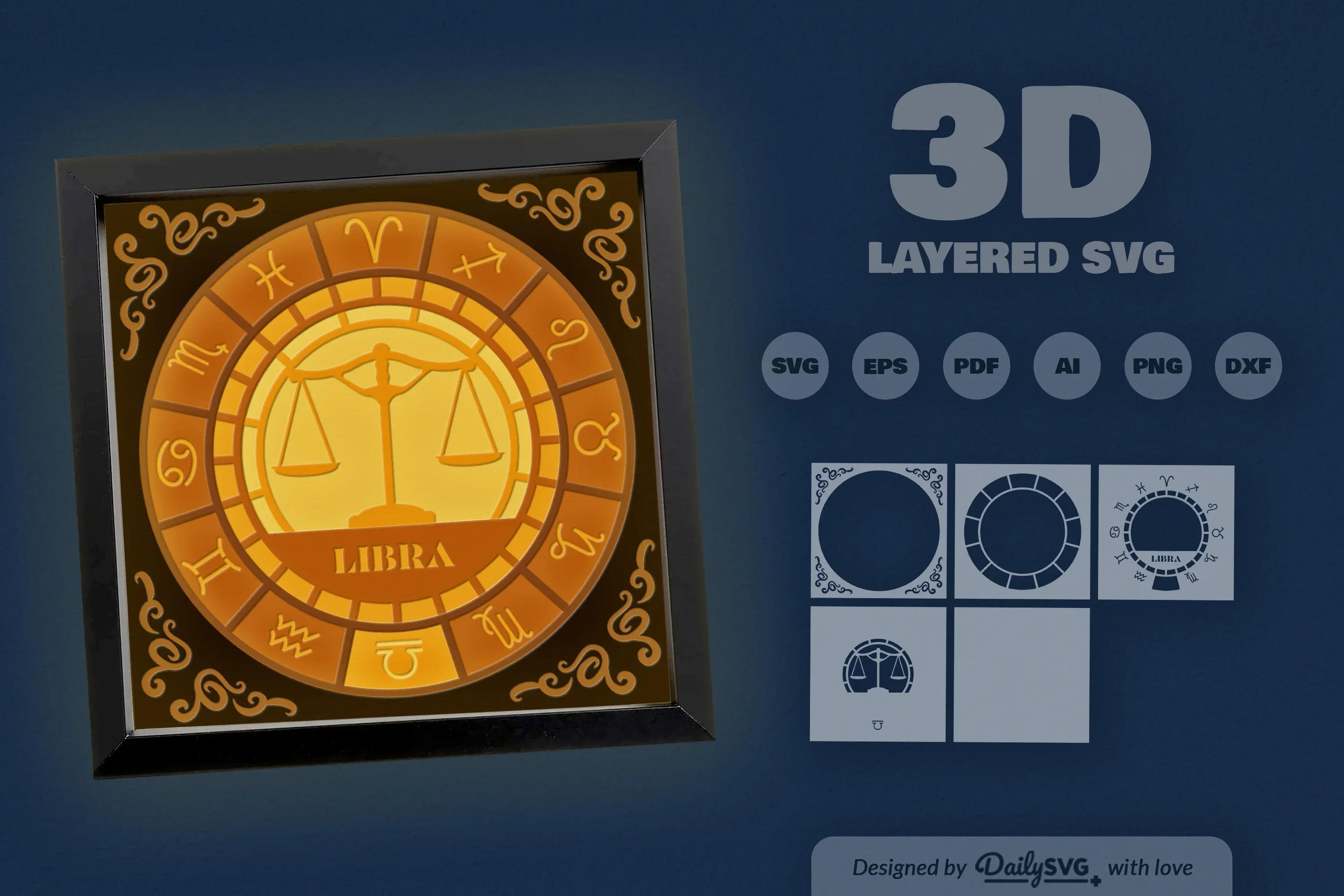 Libra Zodiac 3D Shadow Box Papercut SVG Bundle - Image 3