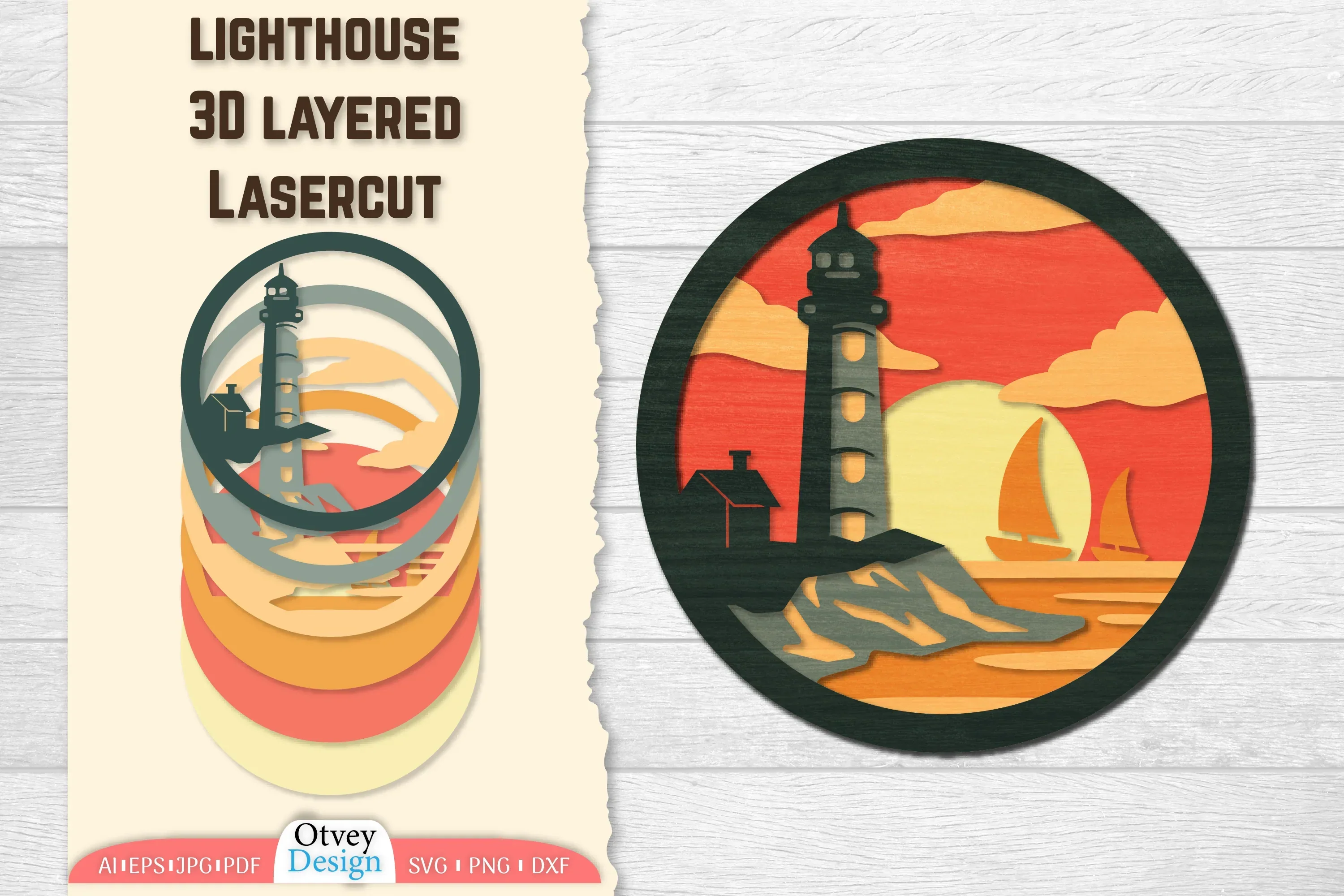 Lighthouse 3D Layered Lasercut SVG Bundle