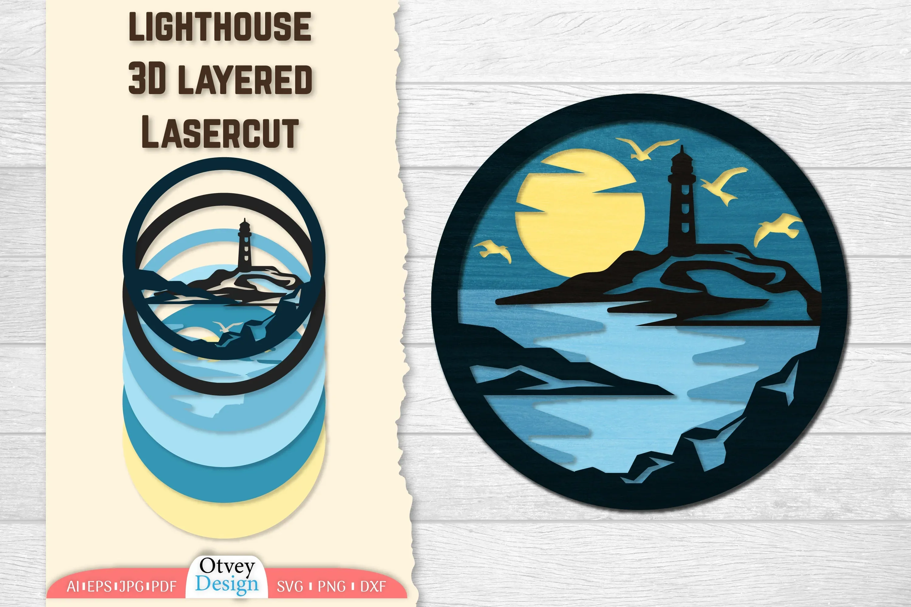 Lighthouse 3D Layered Lasercut SVG Bundle