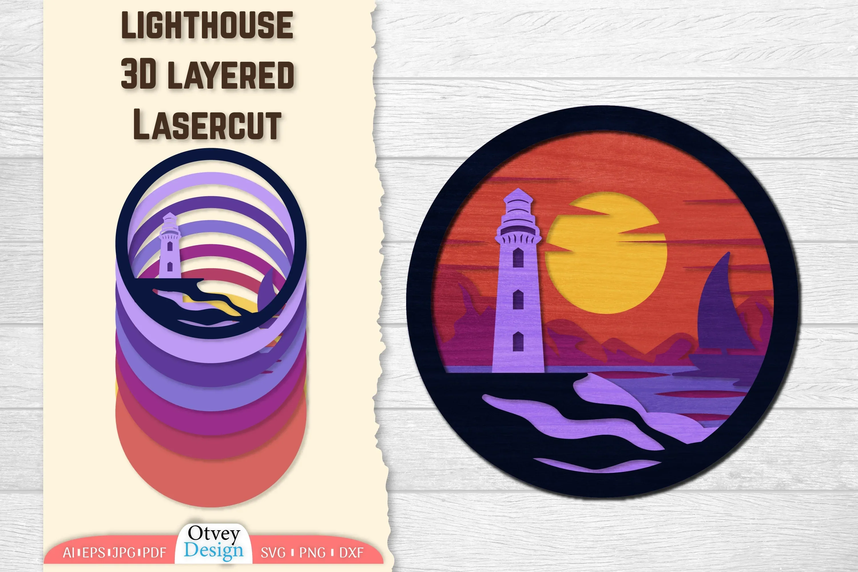 Lighthouse 3D Layered Lasercut SVG Bundle