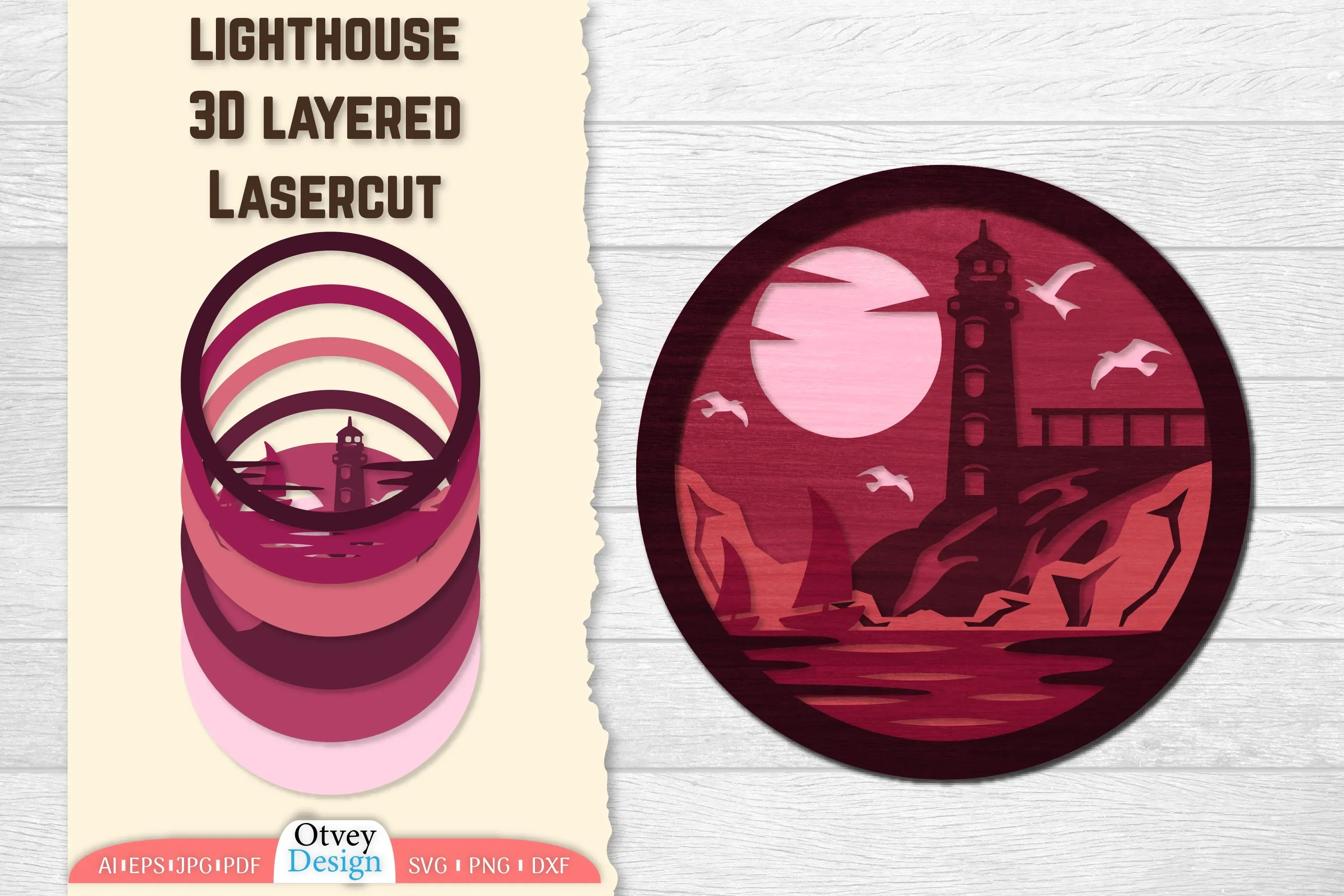 Lighthouse 3D Layered Lasercut SVG Bundle